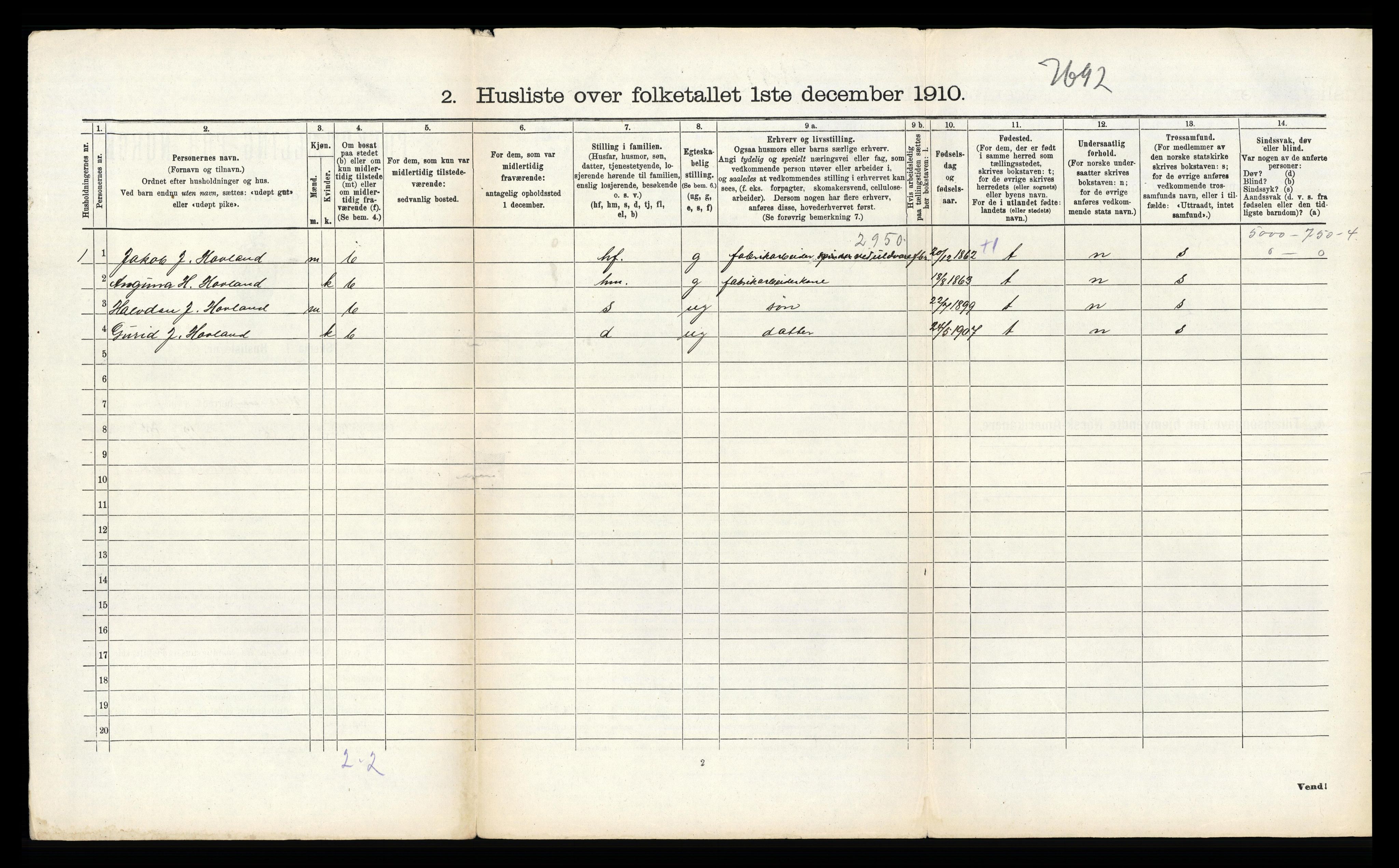 RA, 1910 census for Ullensvang, 1910, p. 2274