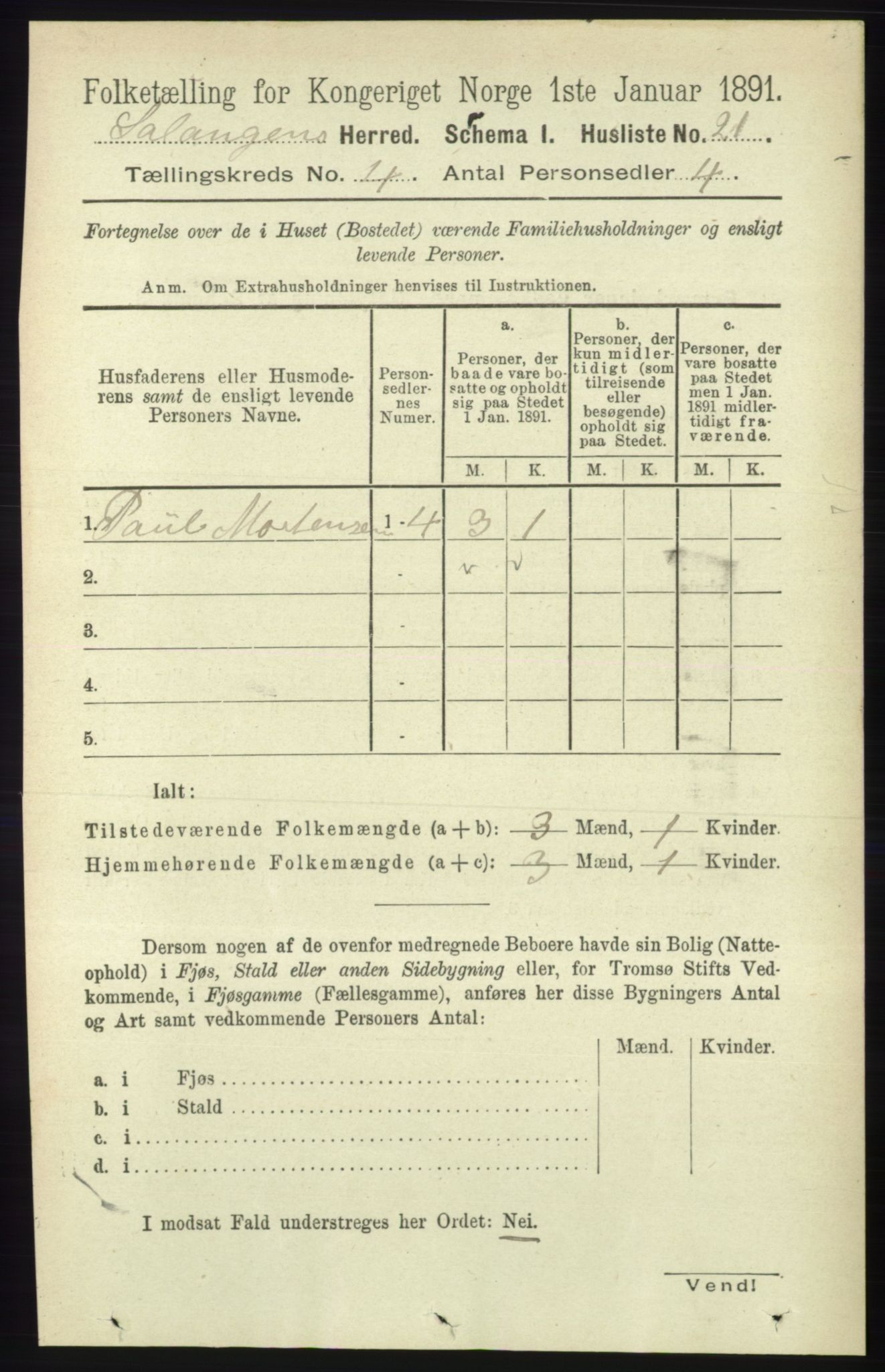 RA, 1891 census for 1921 Salangen, 1891, p. 1758