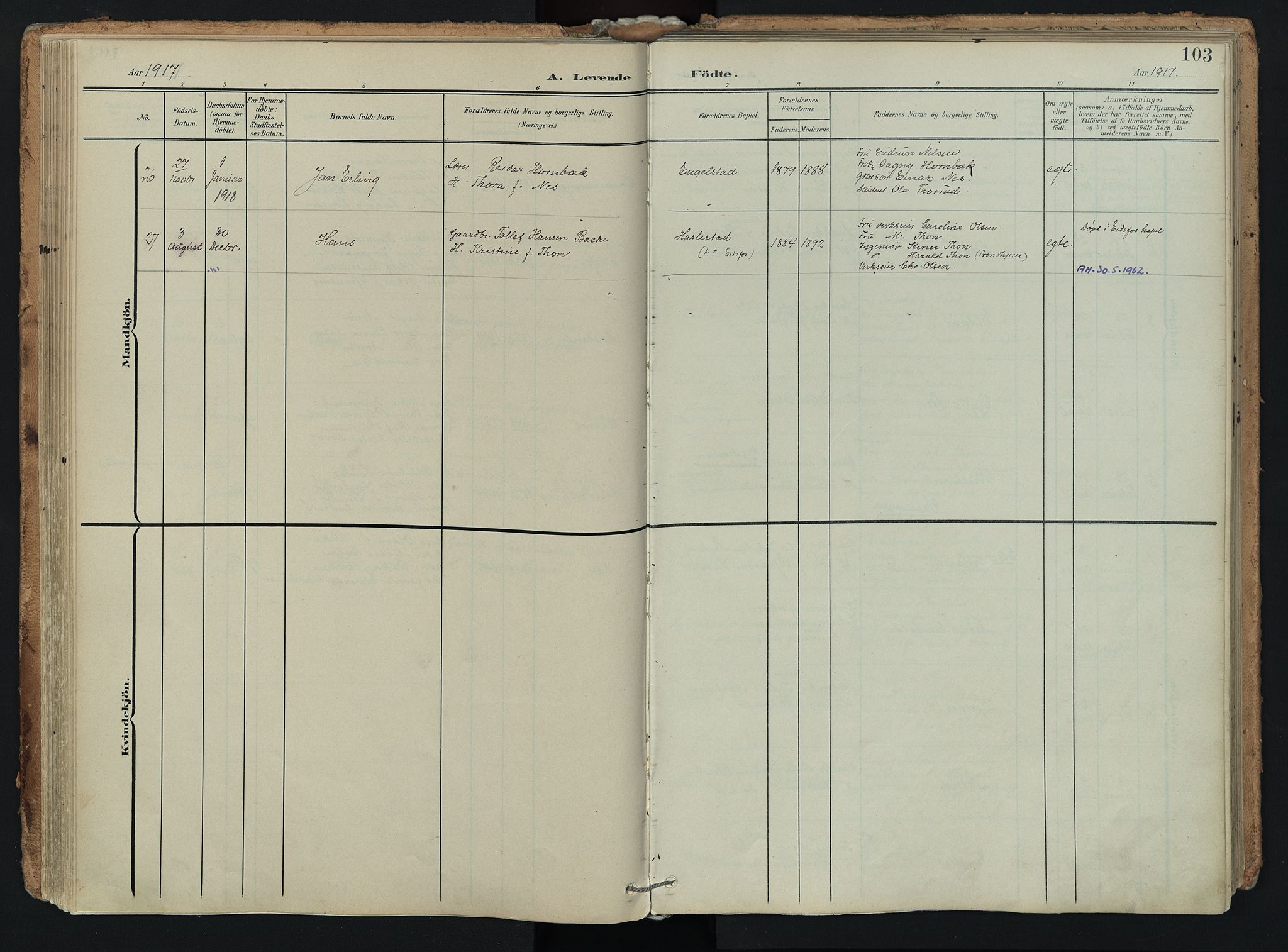 Hof kirkebøker, AV/SAKO-A-64/F/Fa/L0008: Parish register (official) no. I 8, 1902-1921, p. 103