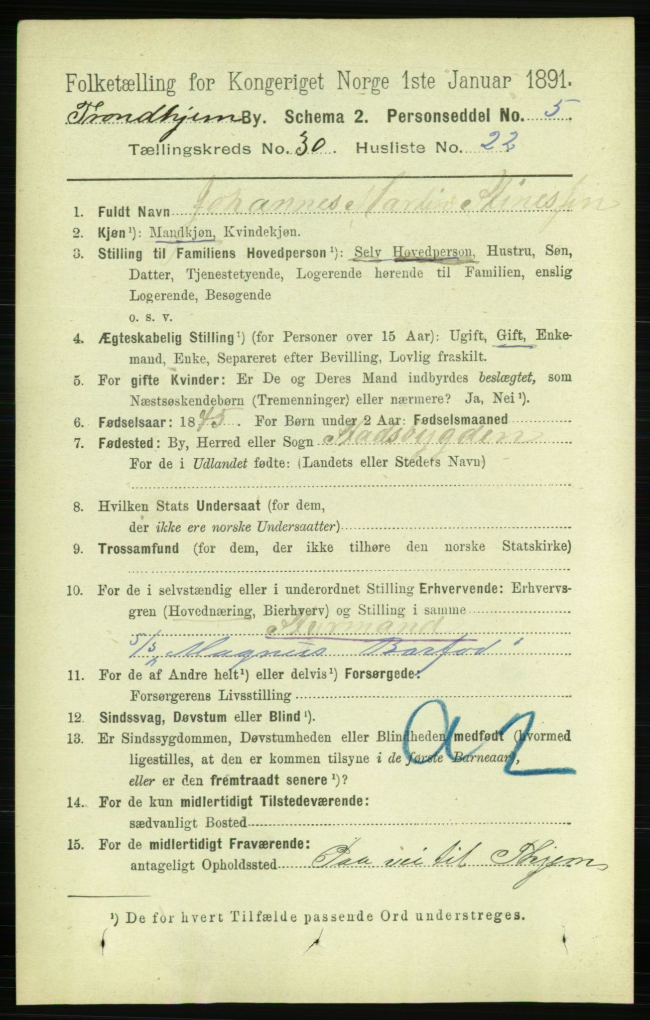 RA, 1891 census for 1601 Trondheim, 1891, p. 22614