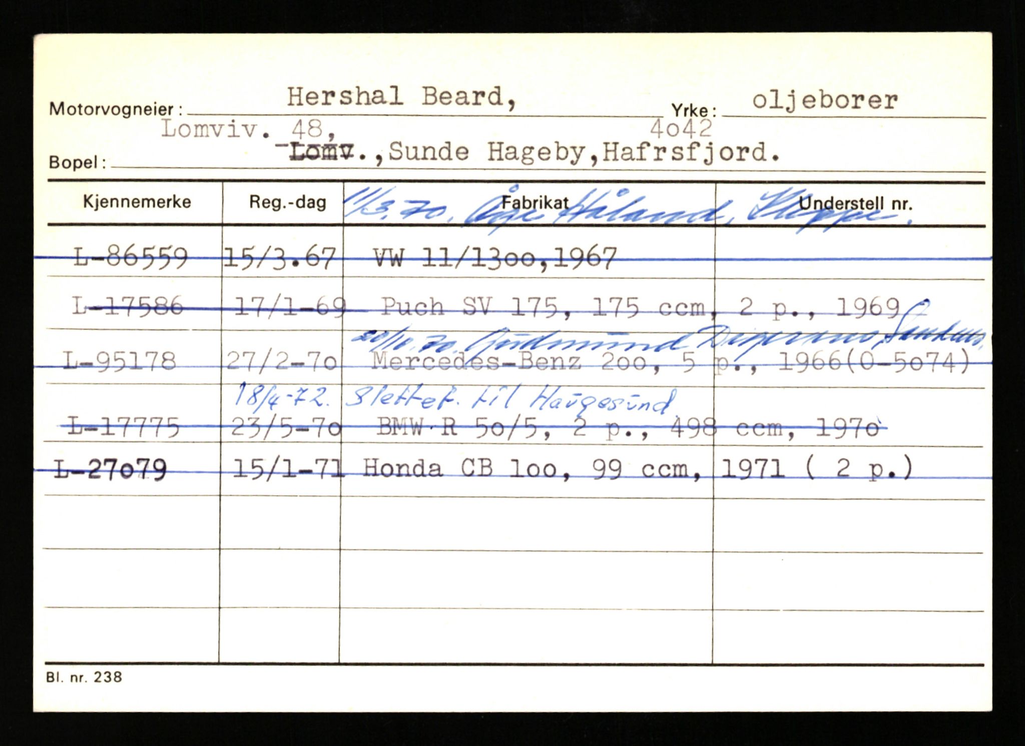 Stavanger trafikkstasjon, SAST/A-101942/0/H/L0002: Askildsen - Berge, 1930-1971, p. 1761