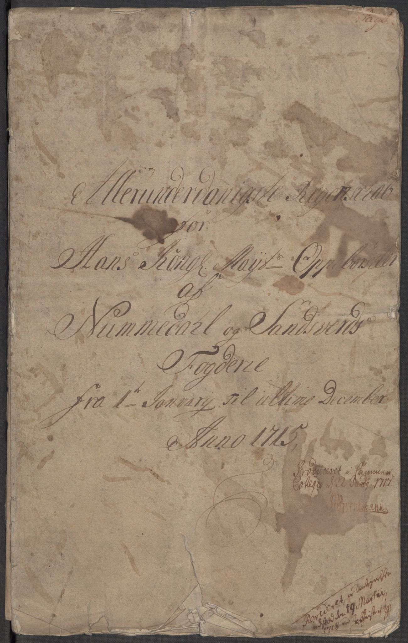 Rentekammeret inntil 1814, Reviderte regnskaper, Fogderegnskap, RA/EA-4092/R24/L1591: Fogderegnskap Numedal og Sandsvær, 1715, p. 4