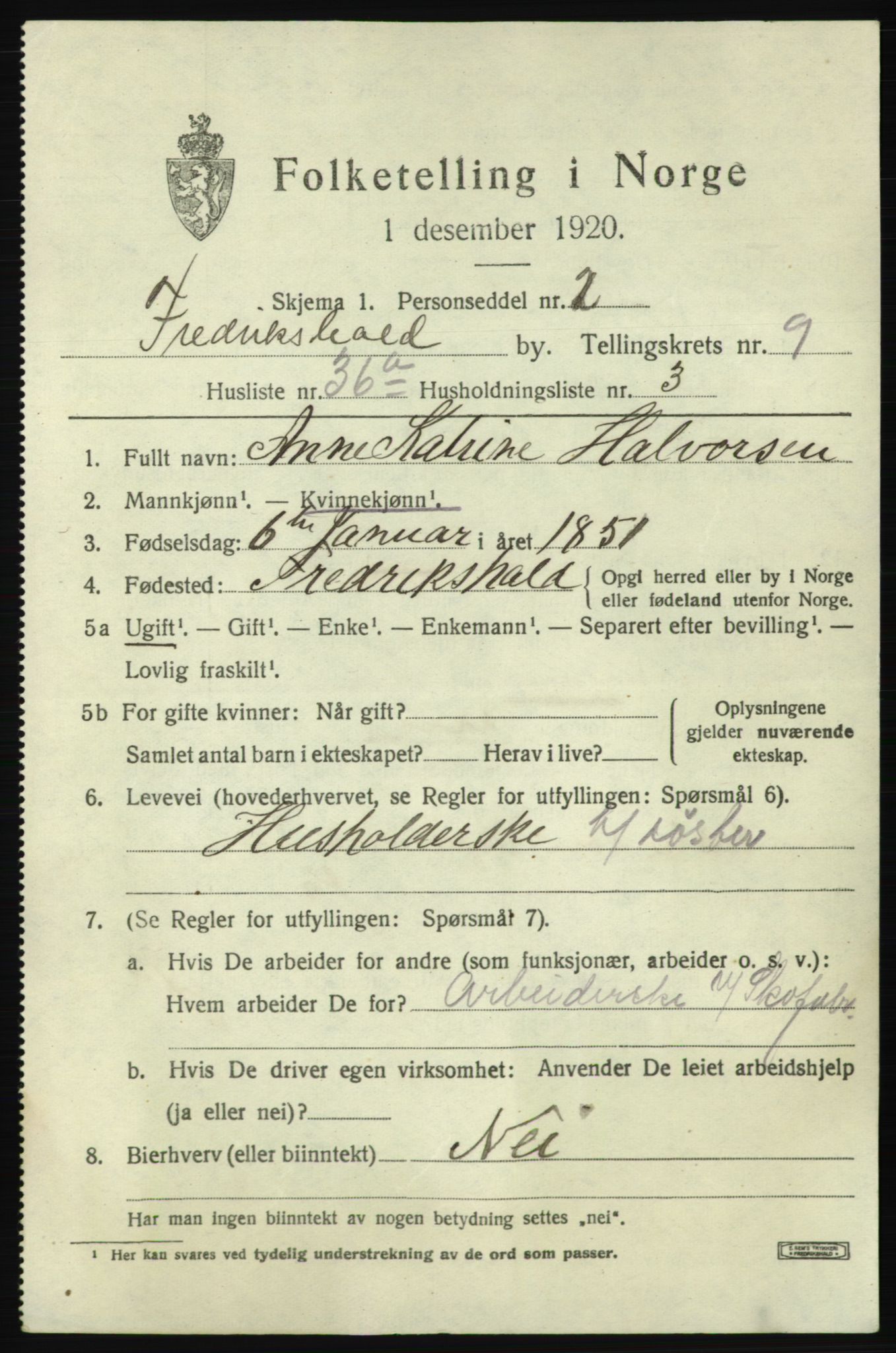 SAO, 1920 census for Fredrikshald, 1920, p. 16709
