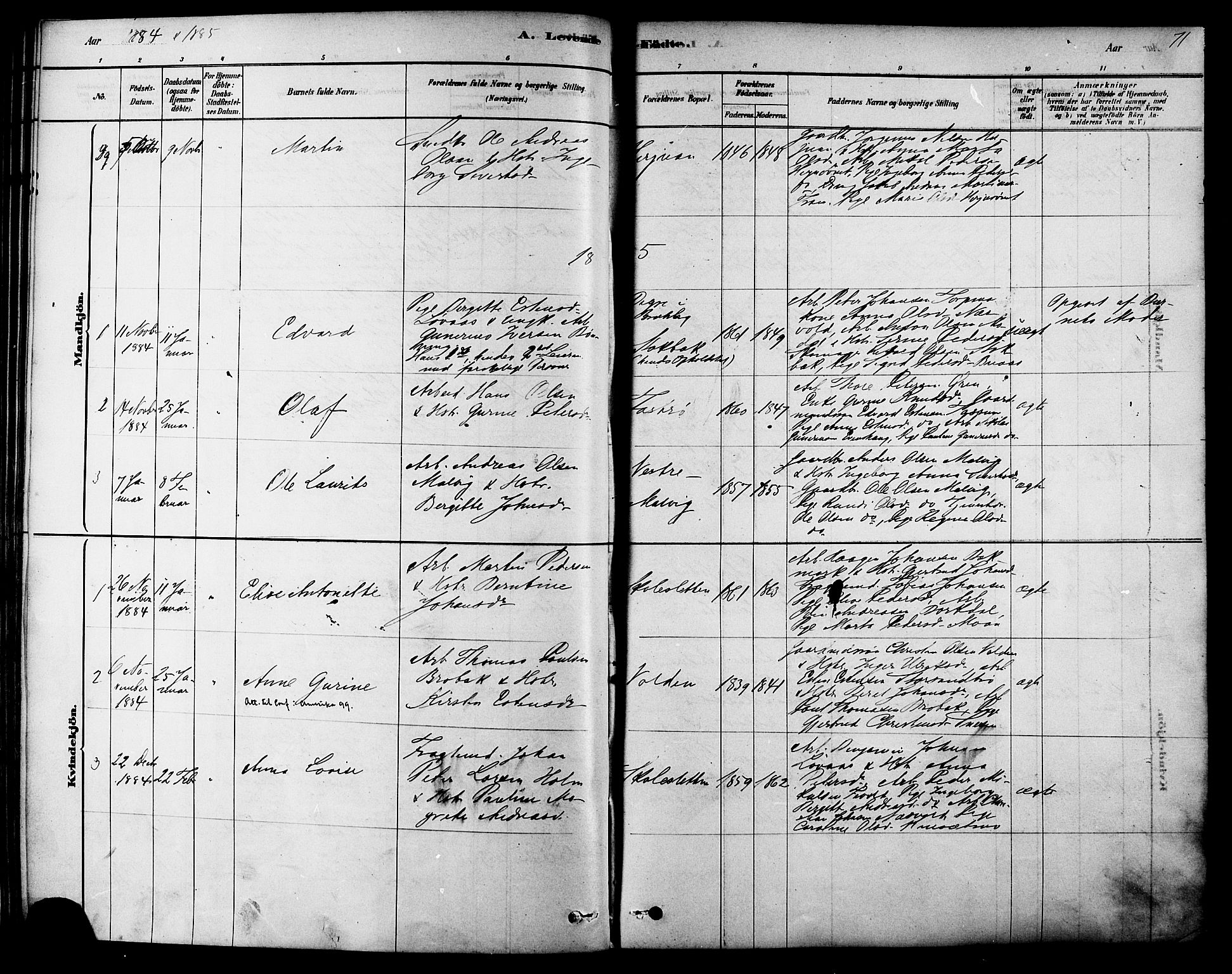 Ministerialprotokoller, klokkerbøker og fødselsregistre - Sør-Trøndelag, SAT/A-1456/616/L0410: Parish register (official) no. 616A07, 1878-1893, p. 71