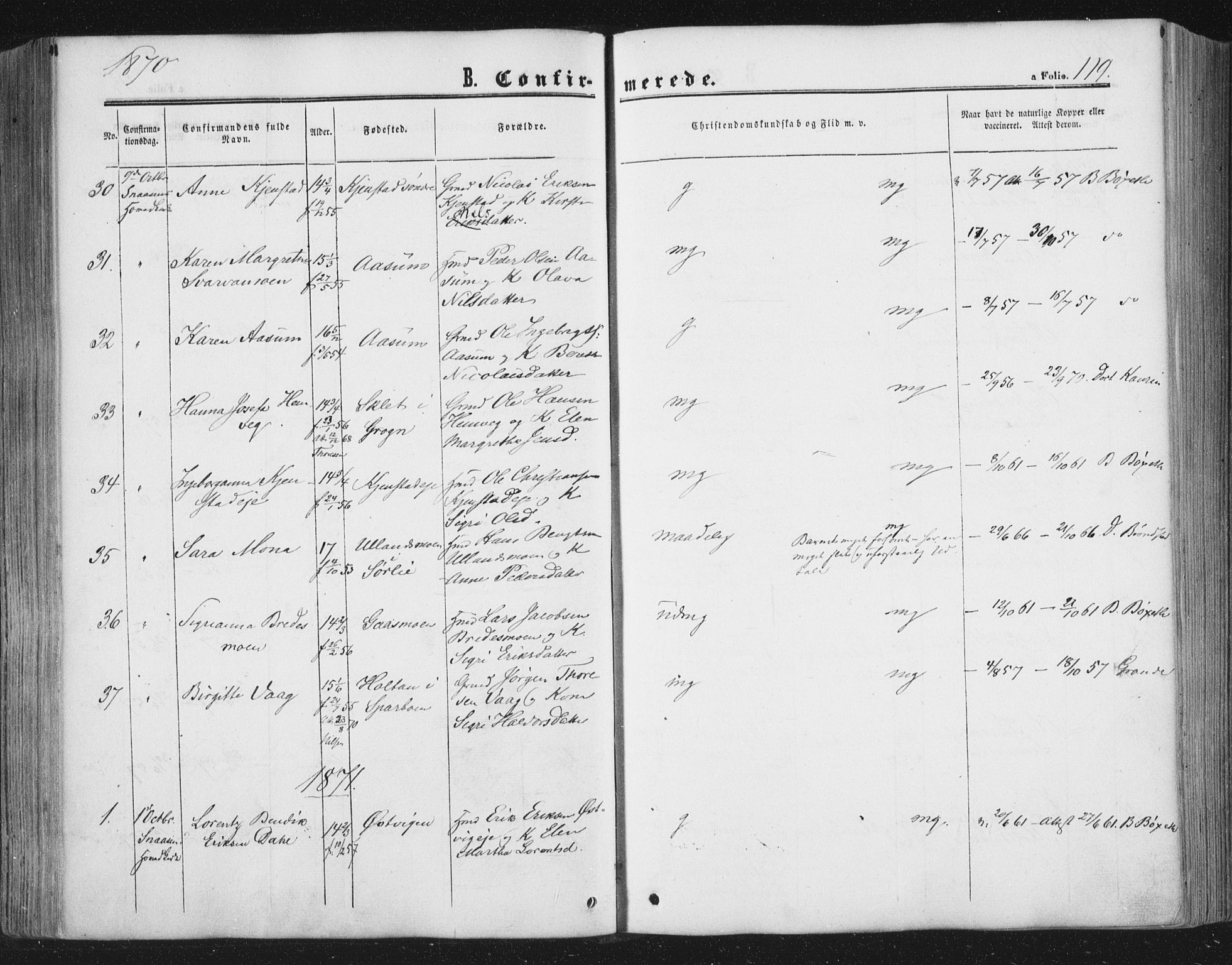 Ministerialprotokoller, klokkerbøker og fødselsregistre - Nord-Trøndelag, SAT/A-1458/749/L0472: Parish register (official) no. 749A06, 1857-1873, p. 119