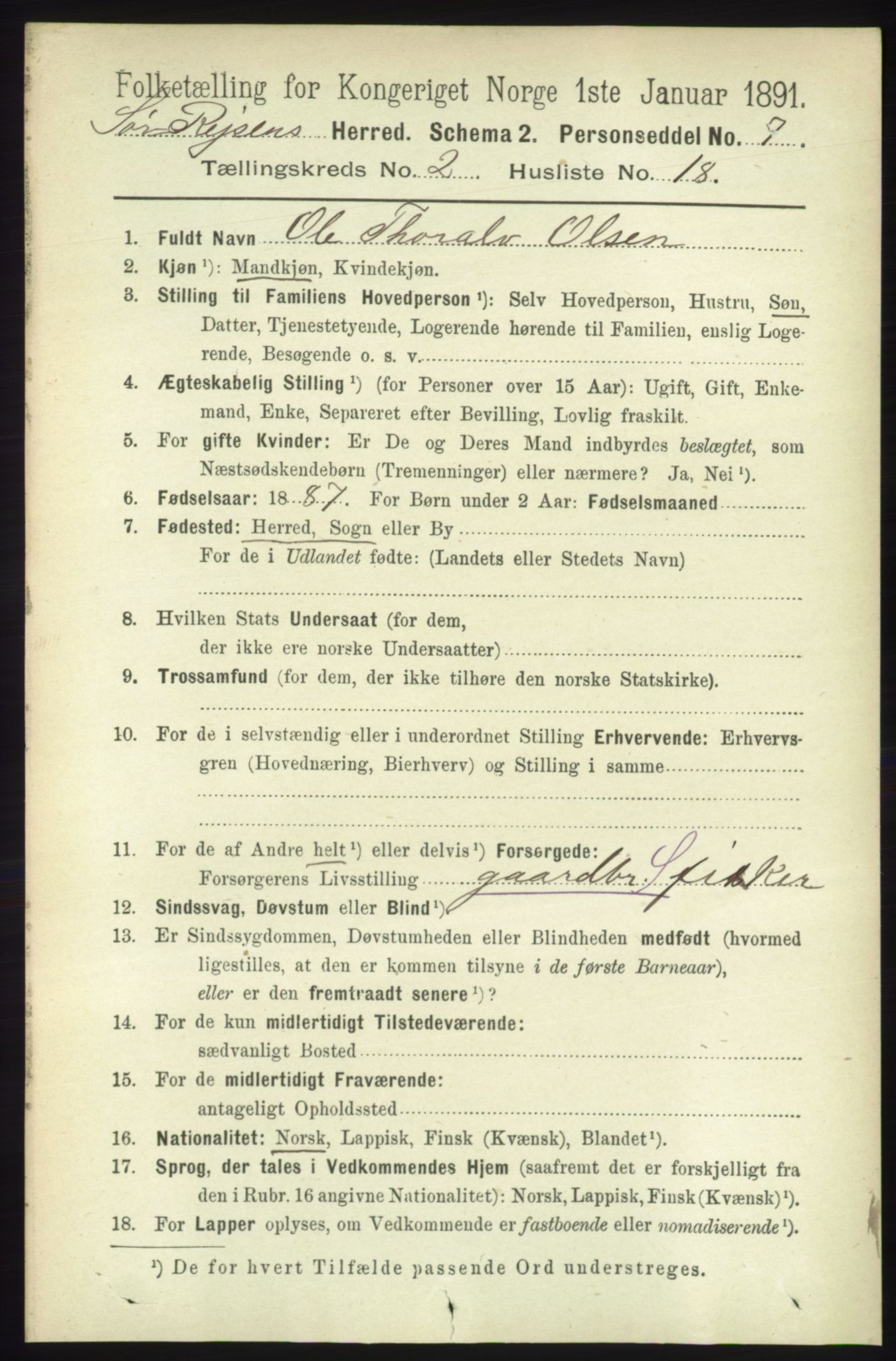 RA, 1891 census for 1925 Sørreisa, 1891, p. 472