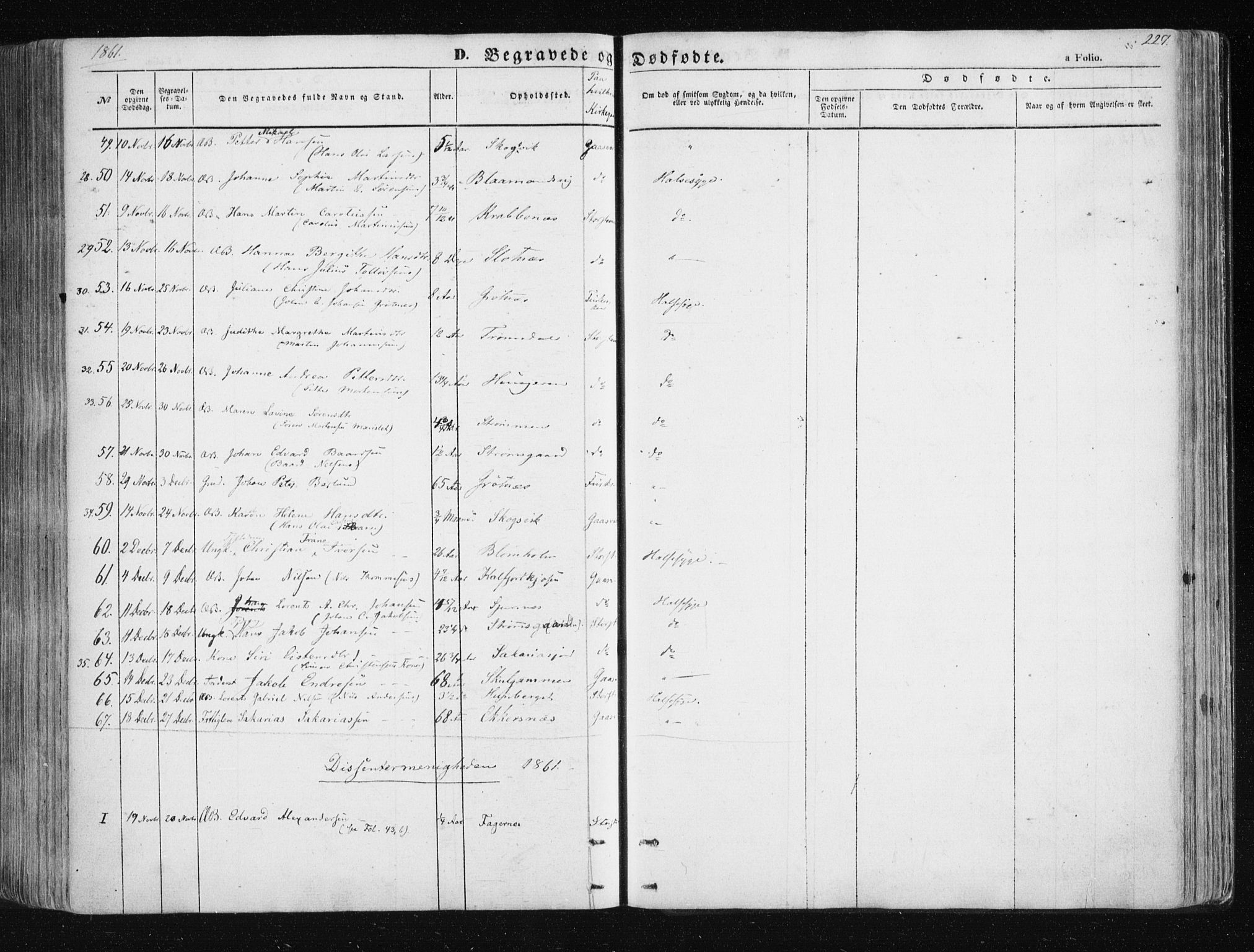 Tromsøysund sokneprestkontor, SATØ/S-1304/G/Ga/L0001kirke: Parish register (official) no. 1, 1856-1867, p. 227