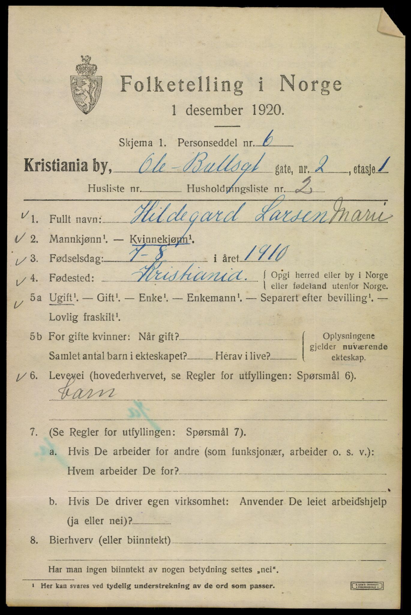 SAO, 1920 census for Kristiania, 1920, p. 432893