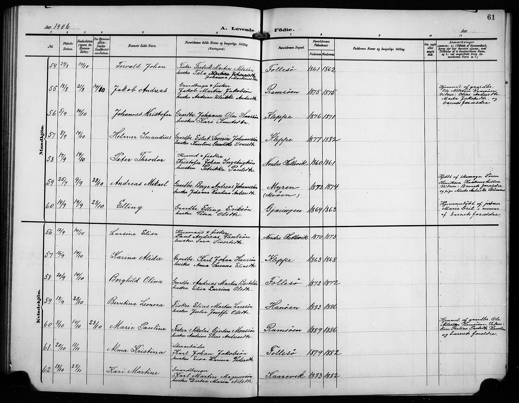 Askøy Sokneprestembete, AV/SAB-A-74101/H/Ha/Hab/Haba/L0010: Parish register (copy) no. A 10, 1903-1907, p. 61