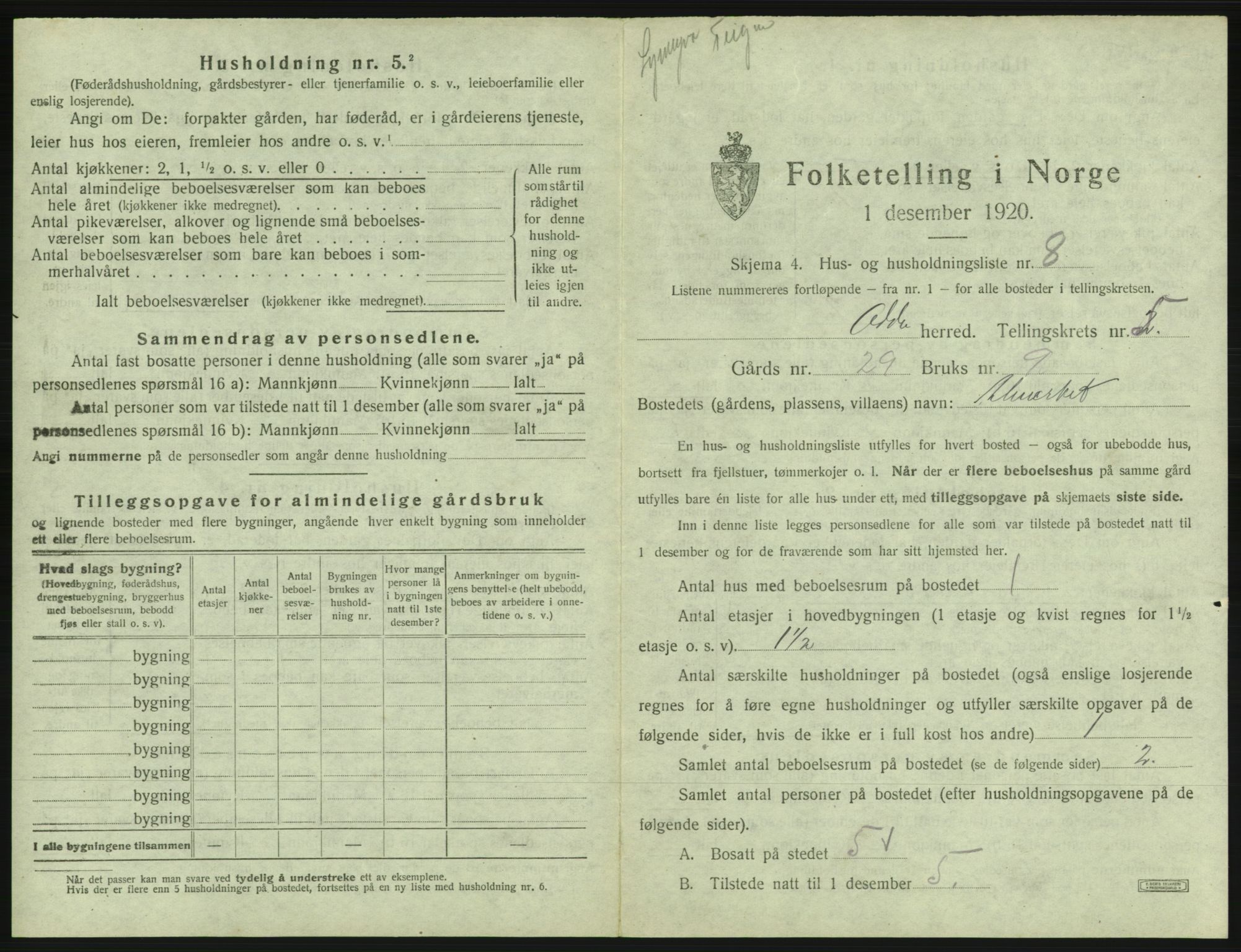 SAB, 1920 census for Odda, 1920, p. 367