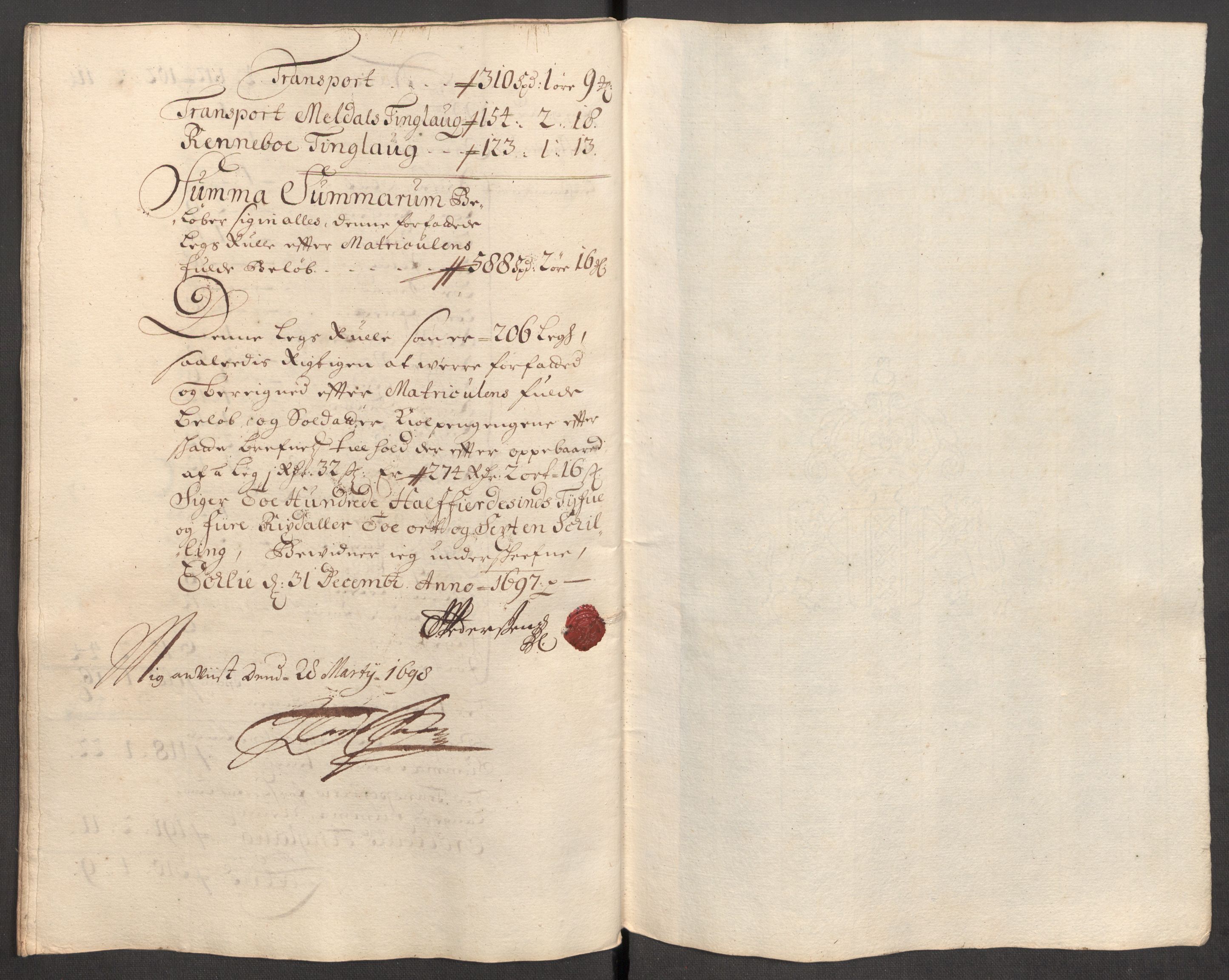 Rentekammeret inntil 1814, Reviderte regnskaper, Fogderegnskap, AV/RA-EA-4092/R60/L3947: Fogderegnskap Orkdal og Gauldal, 1697, p. 107