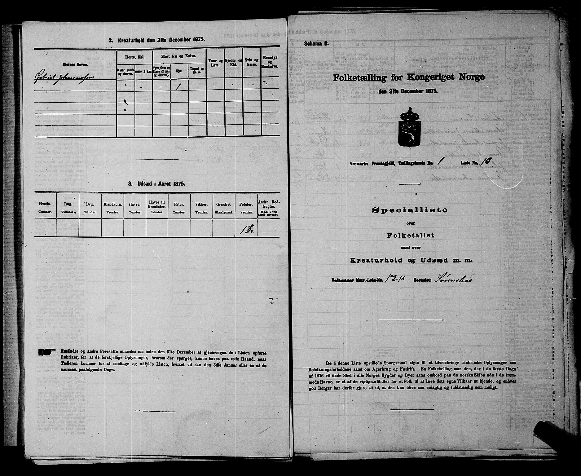 RA, 1875 census for 0118P Aremark, 1875, p. 54