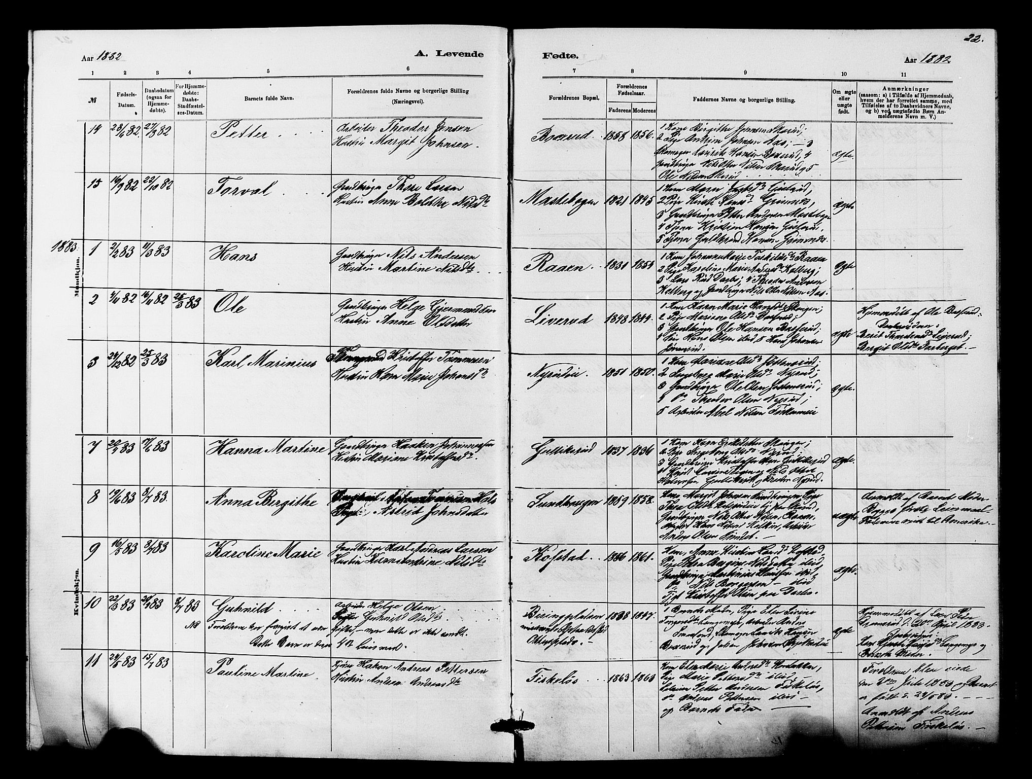 Fiskum kirkebøker, SAKO/A-15/G/Ga/L0004: Parish register (copy) no. 4, 1878-1887, p. 22