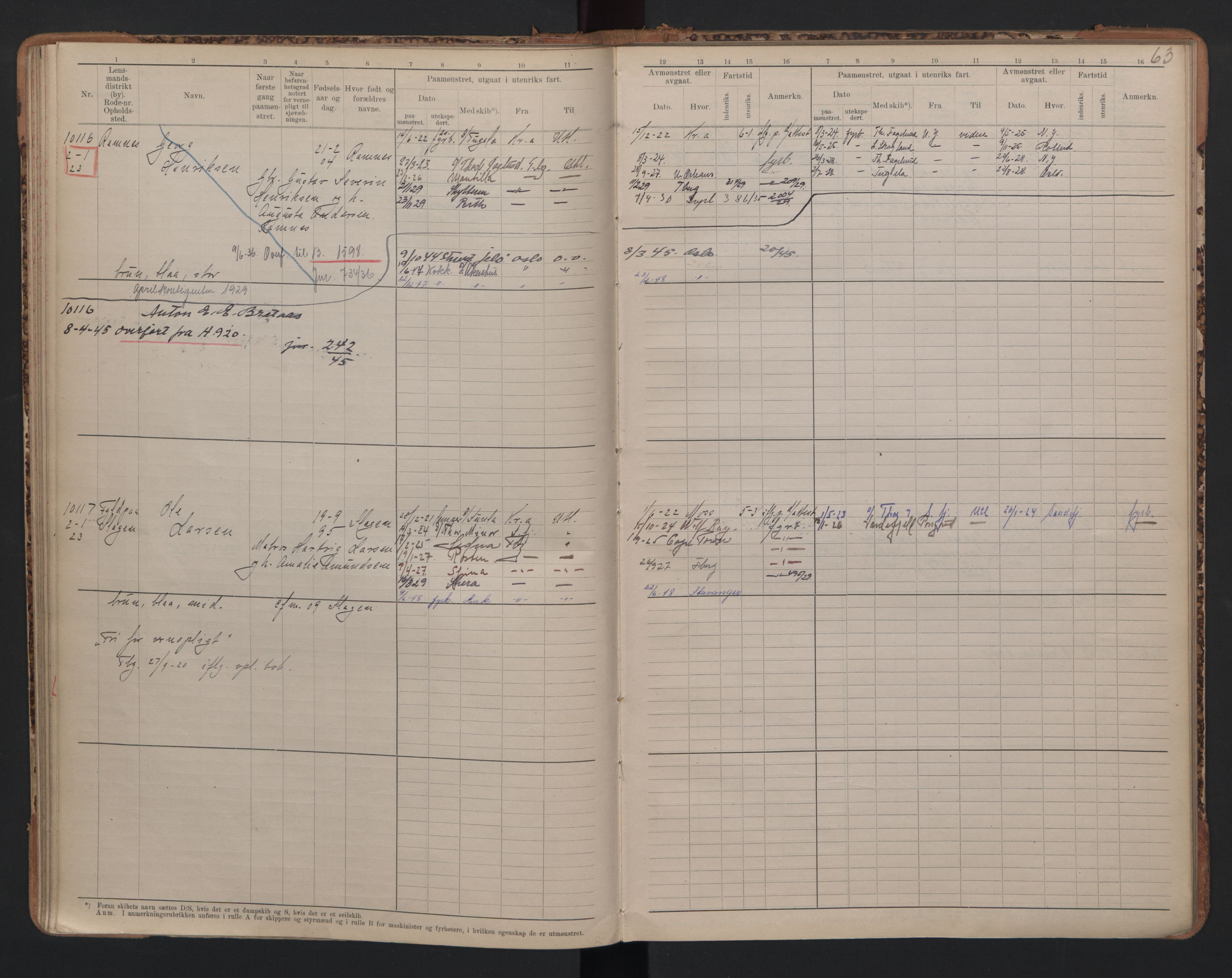 Tønsberg innrulleringskontor, AV/SAKO-A-786/F/Fc/Fcb/L0010: Hovedrulle Patent nr. 9993-1923, 1922-1923, p. 63