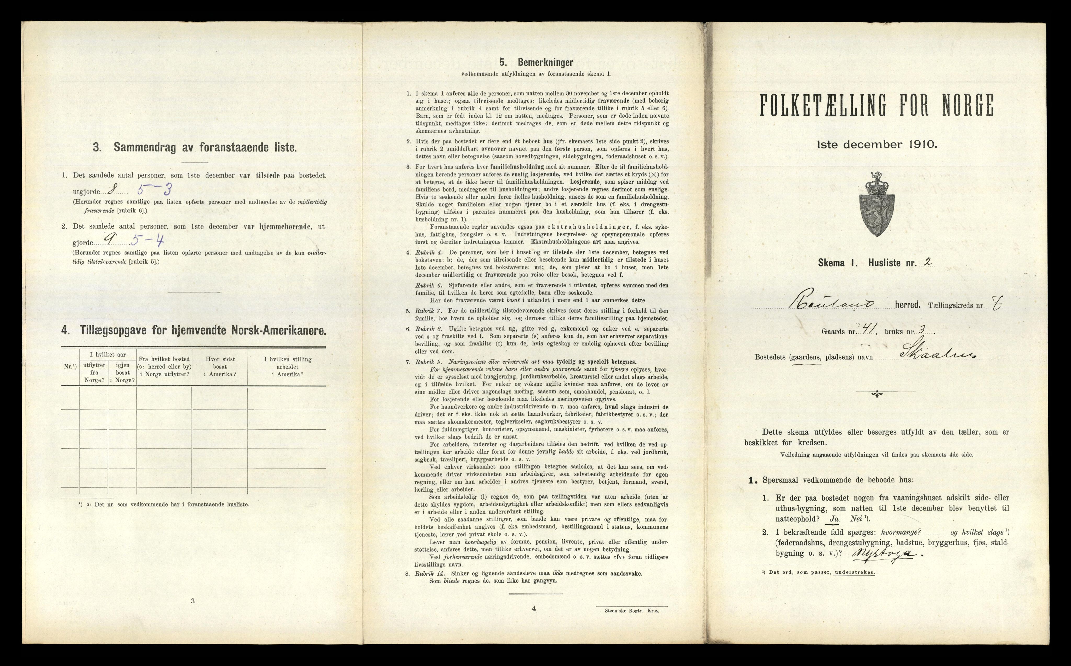 RA, 1910 census for Rauland, 1910, p. 249