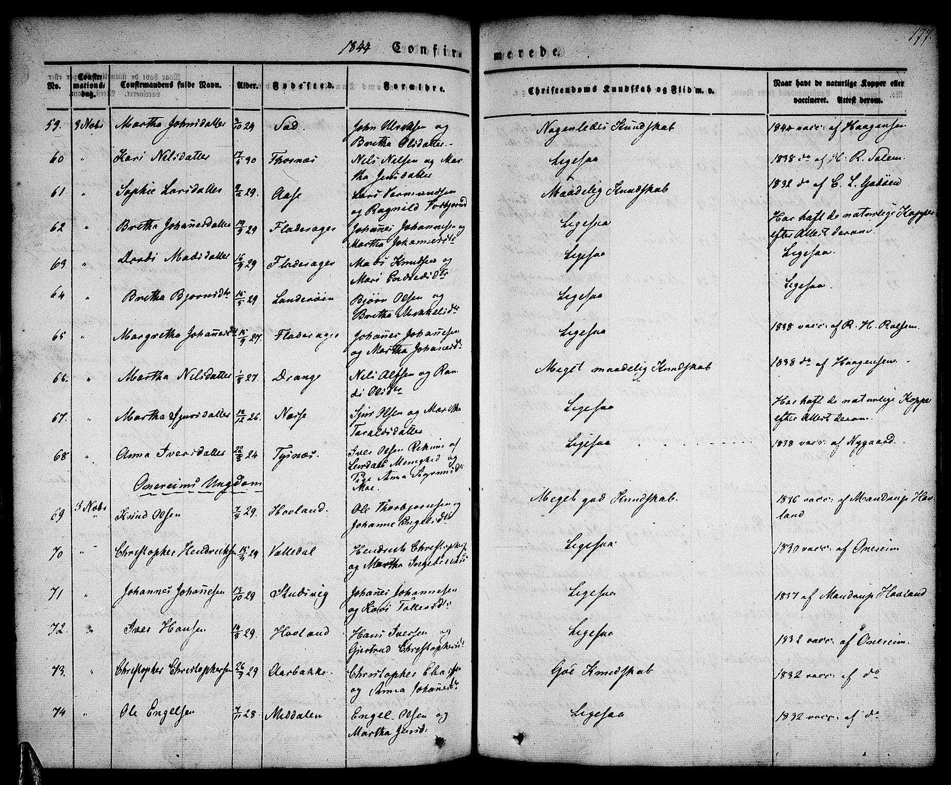 Tysnes sokneprestembete, AV/SAB-A-78601/H/Haa: Parish register (official) no. A 9, 1837-1848, p. 177