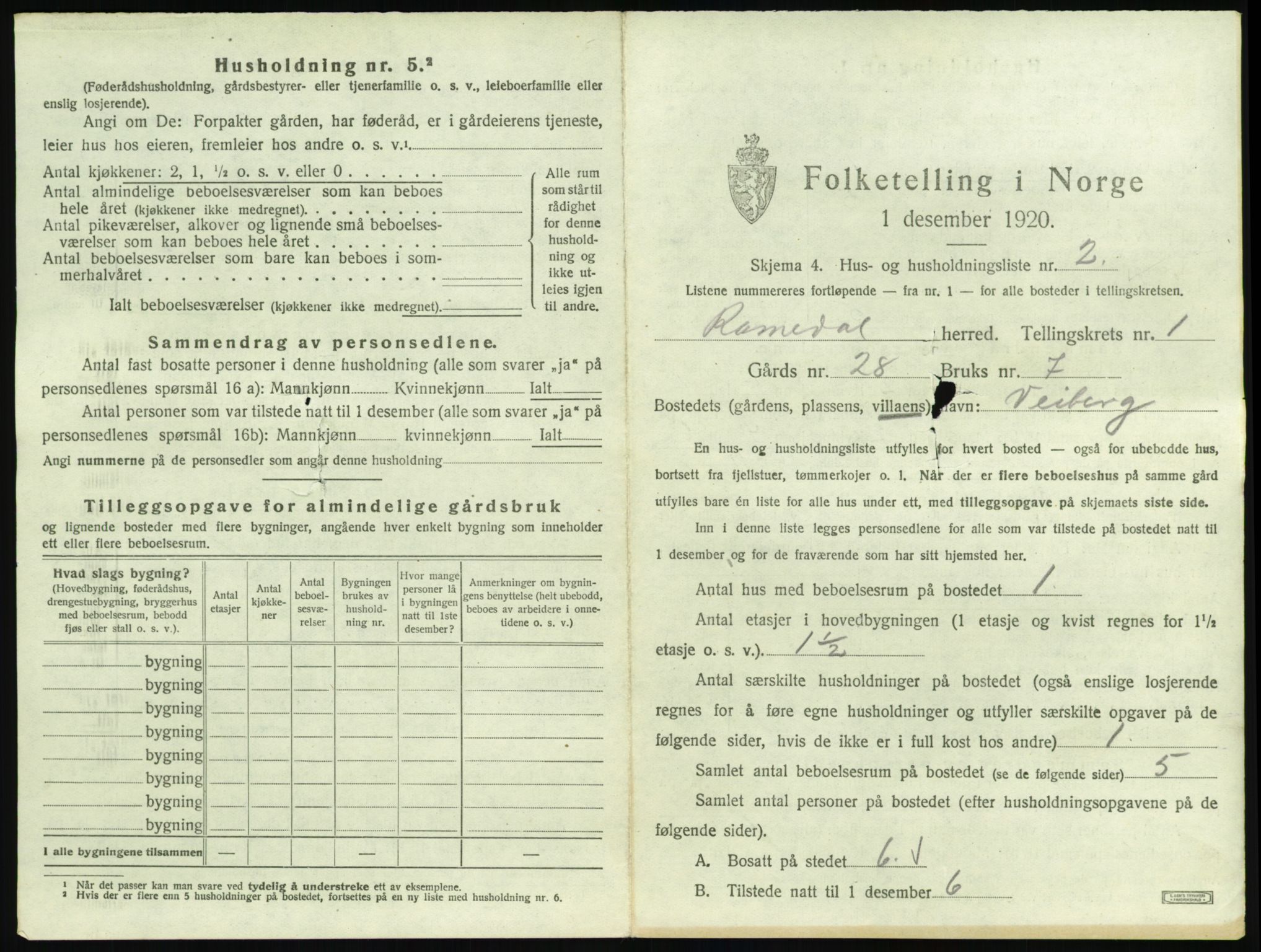 SAH, 1920 census for Romedal, 1920, p. 61