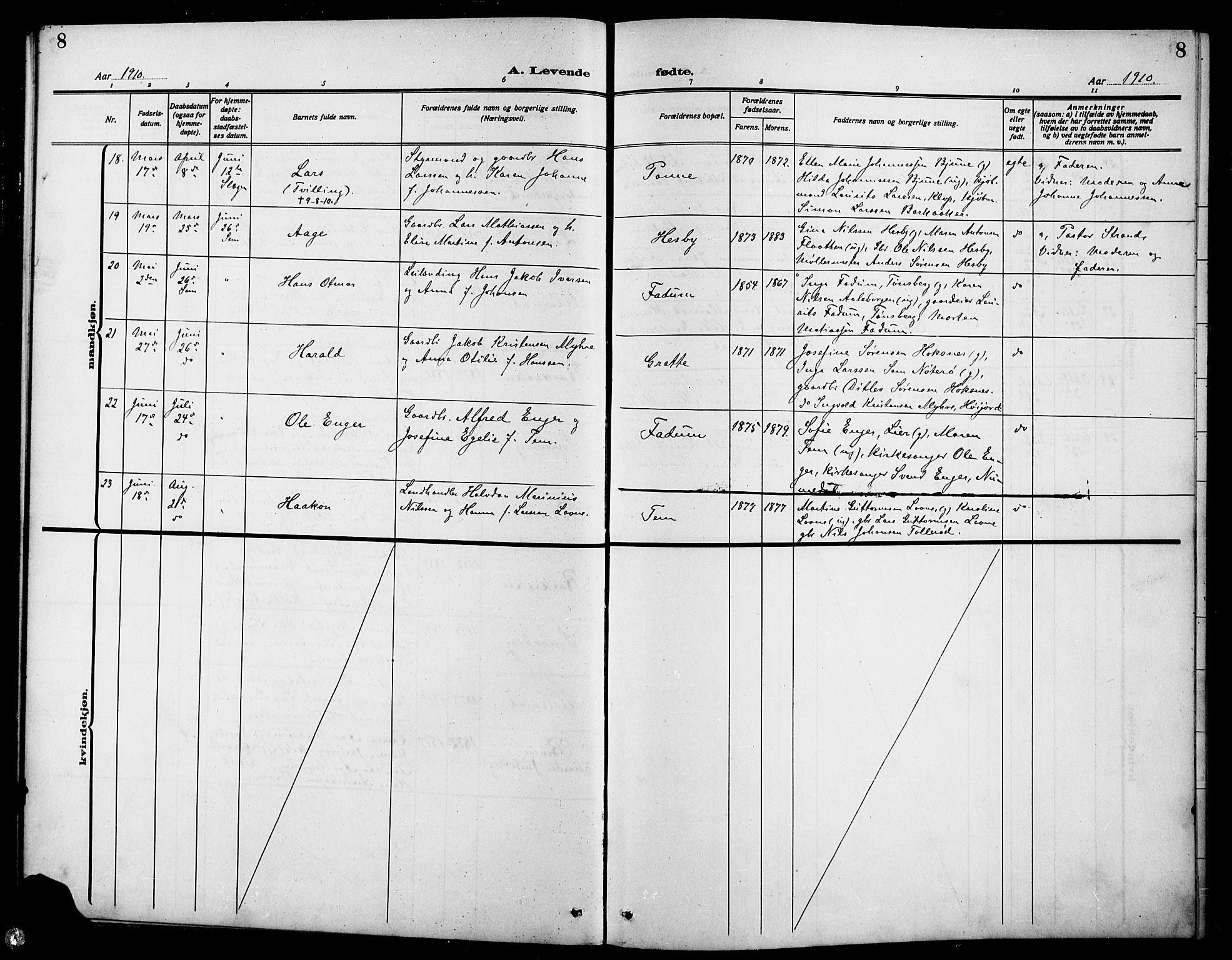 Sem kirkebøker, AV/SAKO-A-5/G/Ga/L0007: Parish register (copy) no. I 7, 1909-1924, p. 8