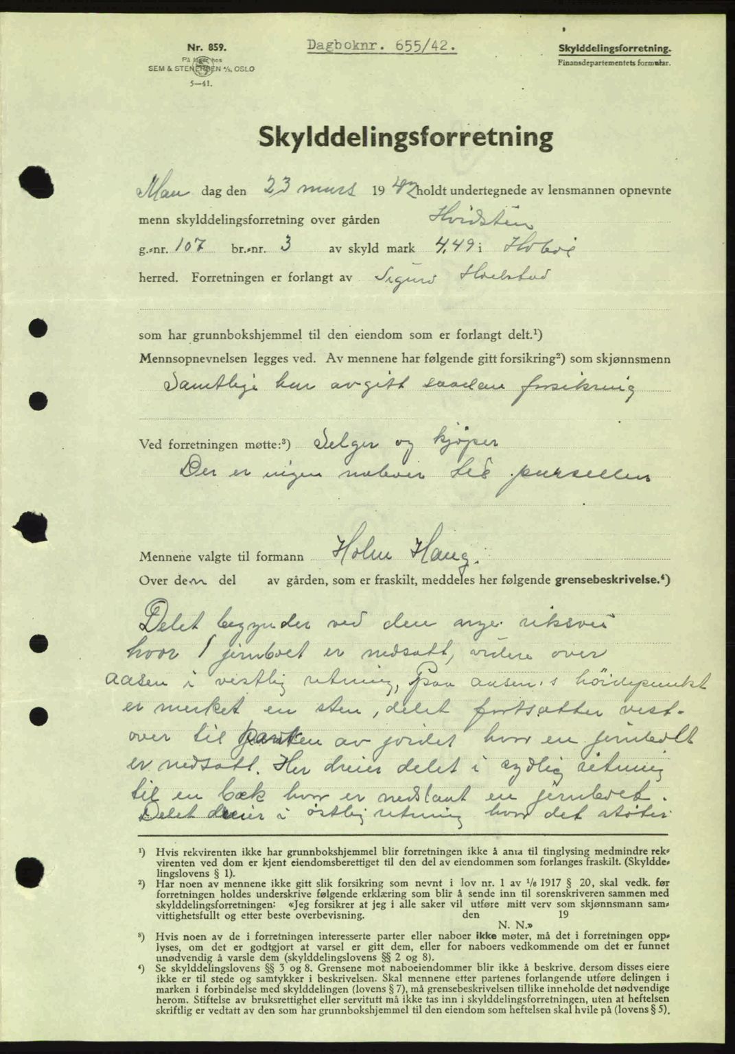 Moss sorenskriveri, SAO/A-10168: Mortgage book no. A9, 1941-1942, Diary no: : 655/1942