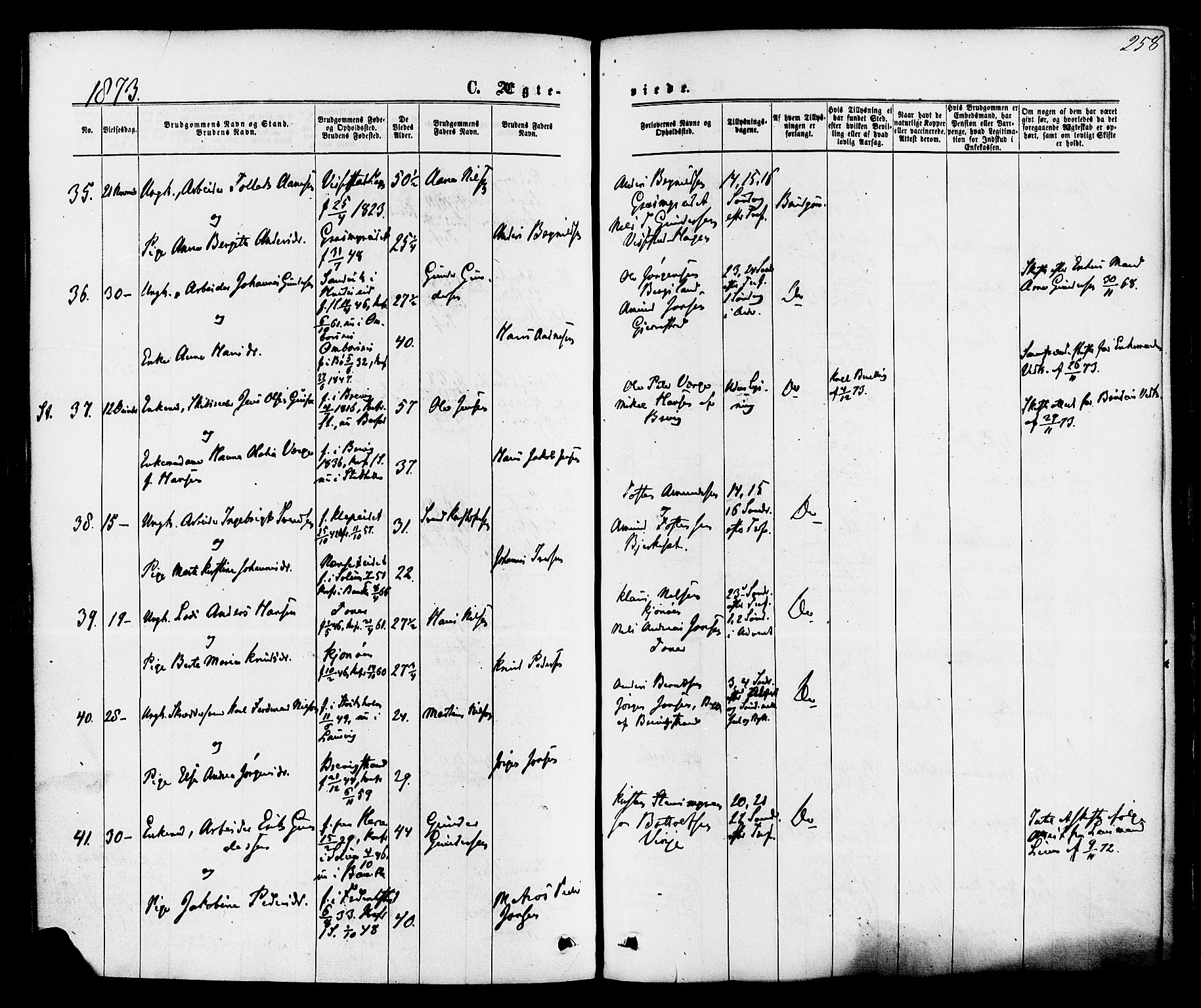 Bamble kirkebøker, AV/SAKO-A-253/F/Fa/L0006: Parish register (official) no. I 6, 1869-1877, p. 258