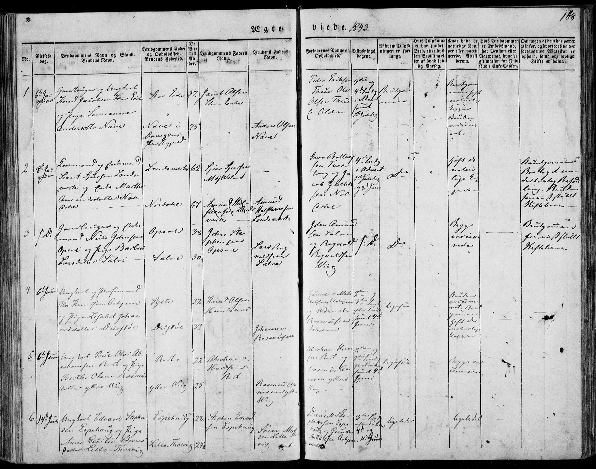 Ministerialprotokoller, klokkerbøker og fødselsregistre - Møre og Romsdal, AV/SAT-A-1454/501/L0005: Parish register (official) no. 501A05, 1831-1844, p. 168