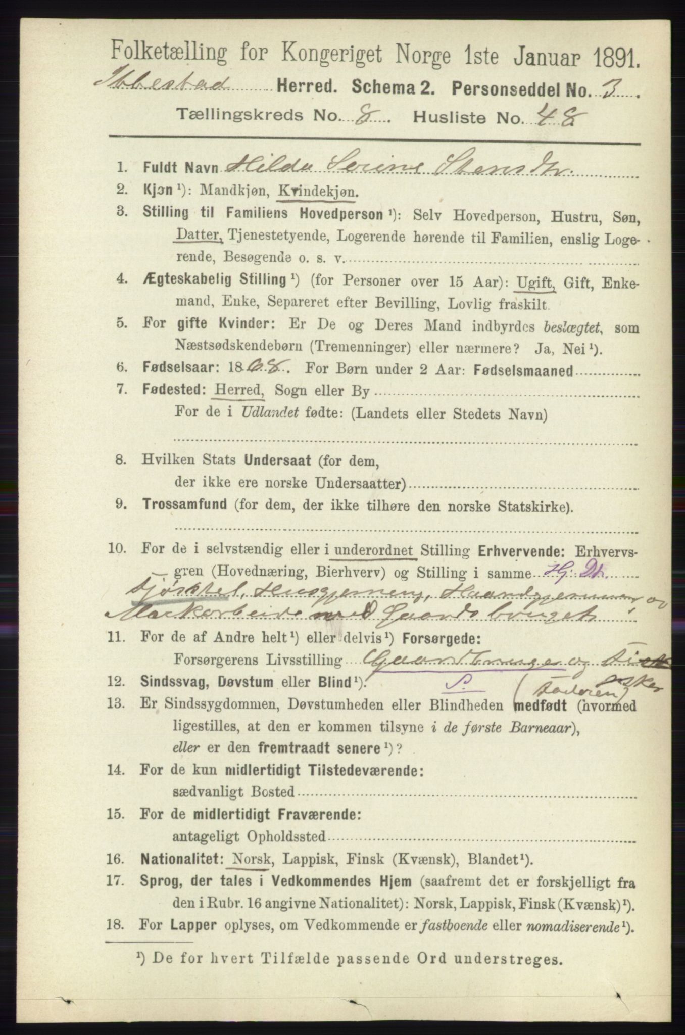 RA, 1891 census for 1917 Ibestad, 1891, p. 5509