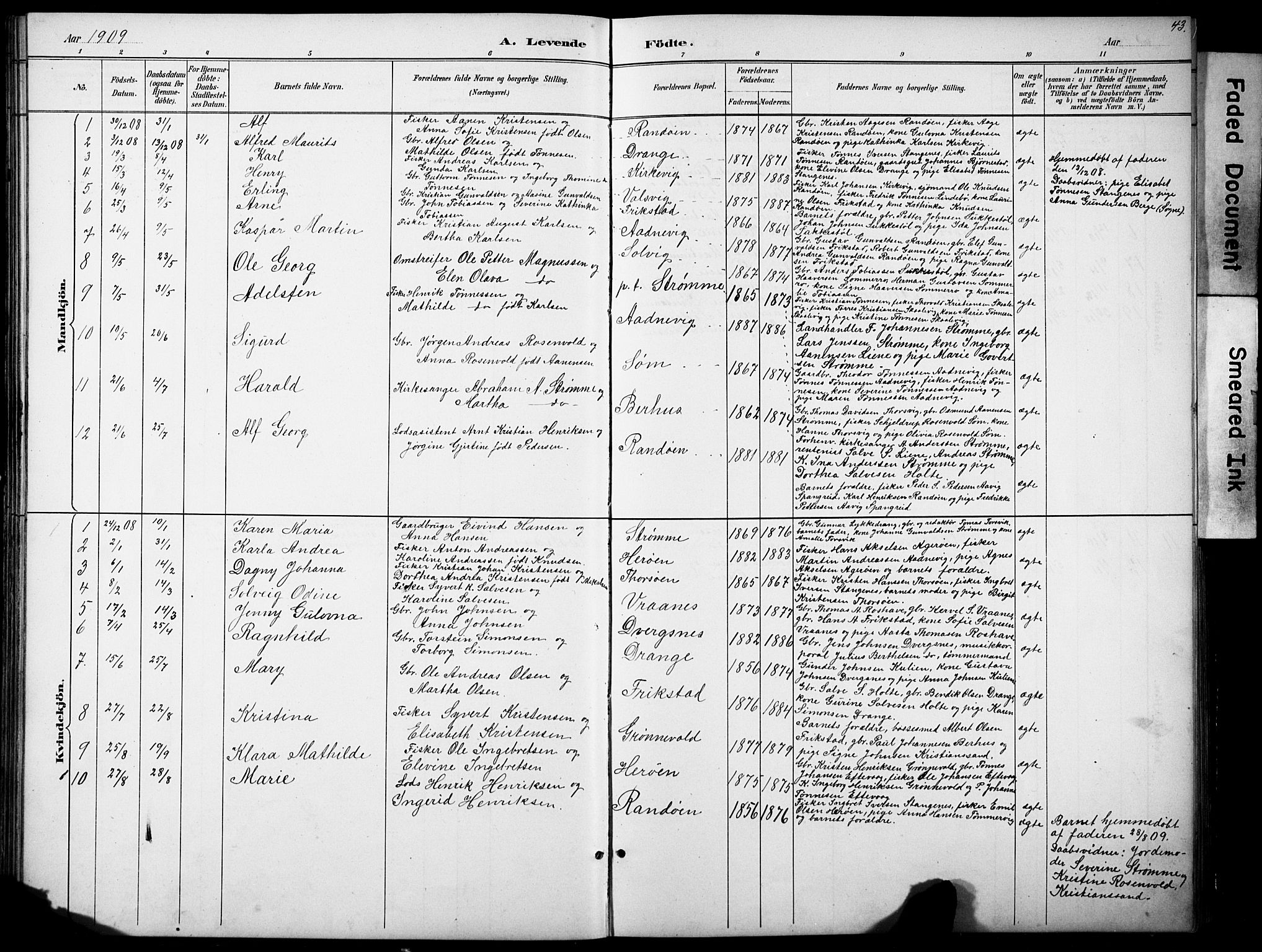 Oddernes sokneprestkontor, SAK/1111-0033/F/Fb/Fbb/L0002: Parish register (copy) no. B 2, 1889-1933, p. 43