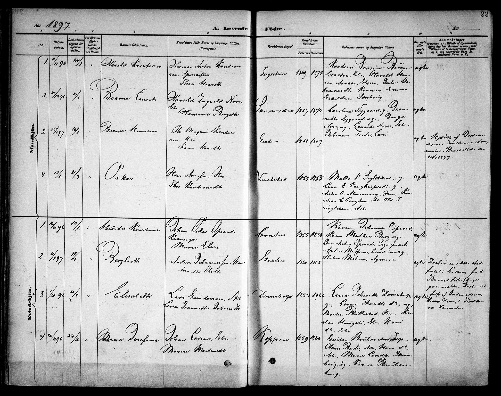 Kråkstad prestekontor Kirkebøker, SAO/A-10125a/F/Fb/L0002: Parish register (official) no. II 2, 1893-1917, p. 22