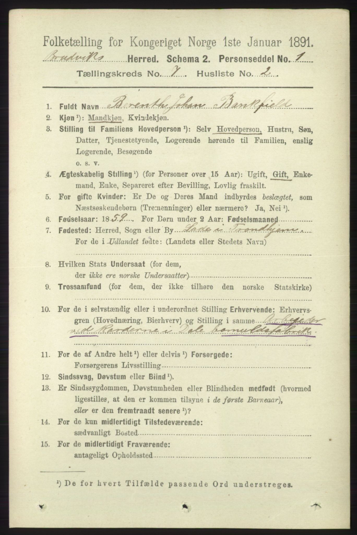 RA, 1891 census for 1251 Bruvik, 1891, p. 2043