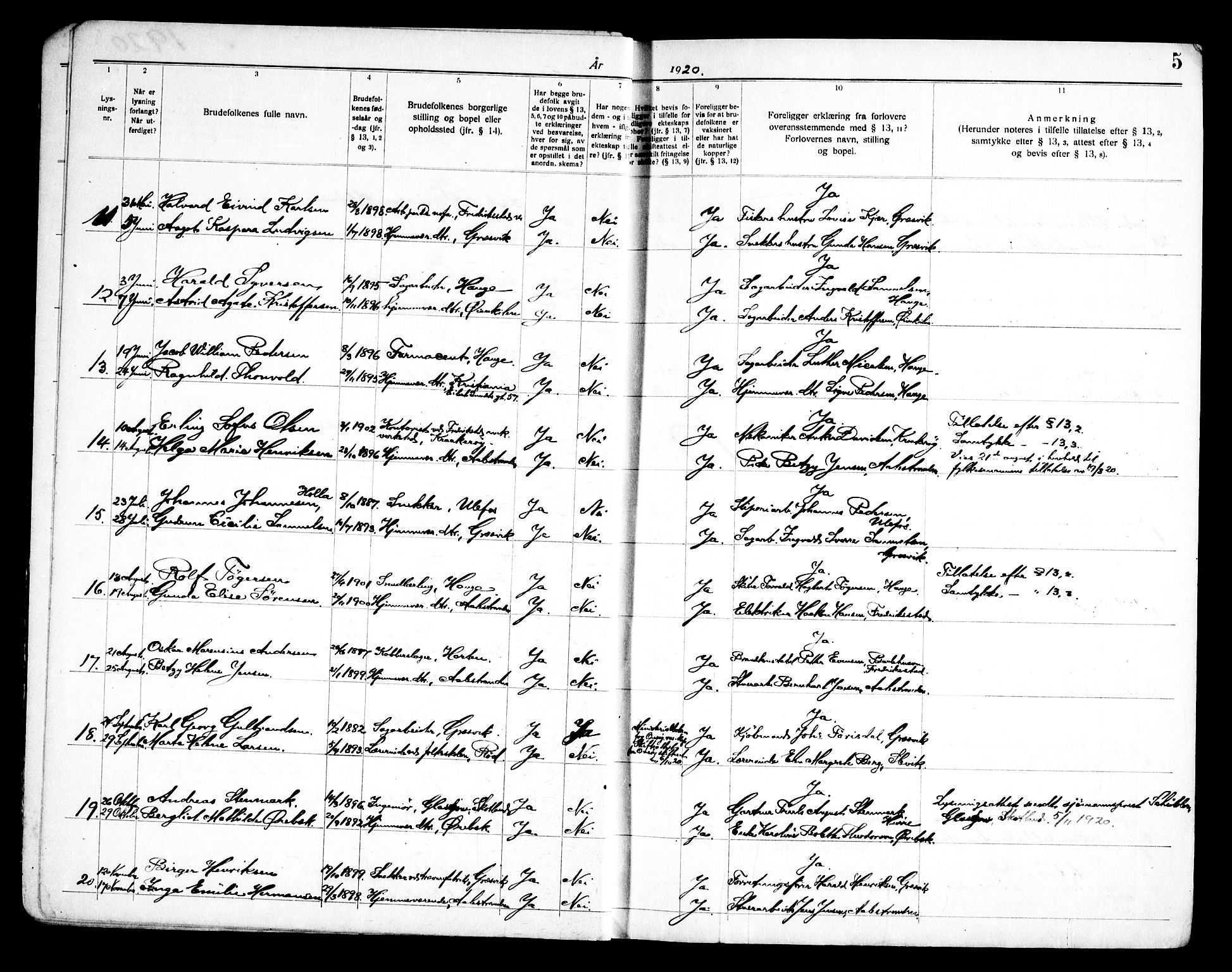 Onsøy prestekontor Kirkebøker, SAO/A-10914/H/Hb/L0001: Banns register no. II 1, 1919-1949, p. 5