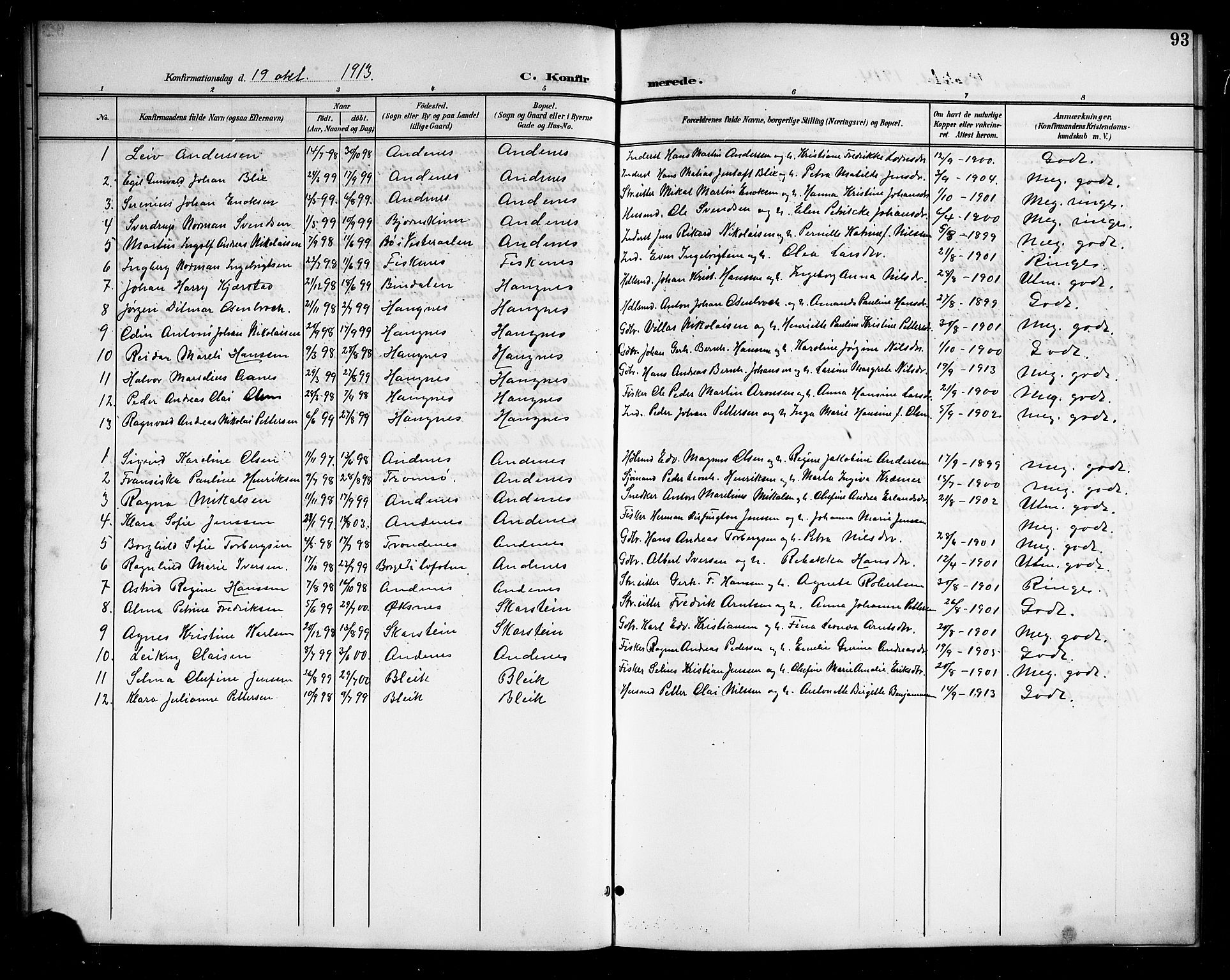 Ministerialprotokoller, klokkerbøker og fødselsregistre - Nordland, SAT/A-1459/899/L1449: Parish register (copy) no. 899C04, 1900-1918, p. 93