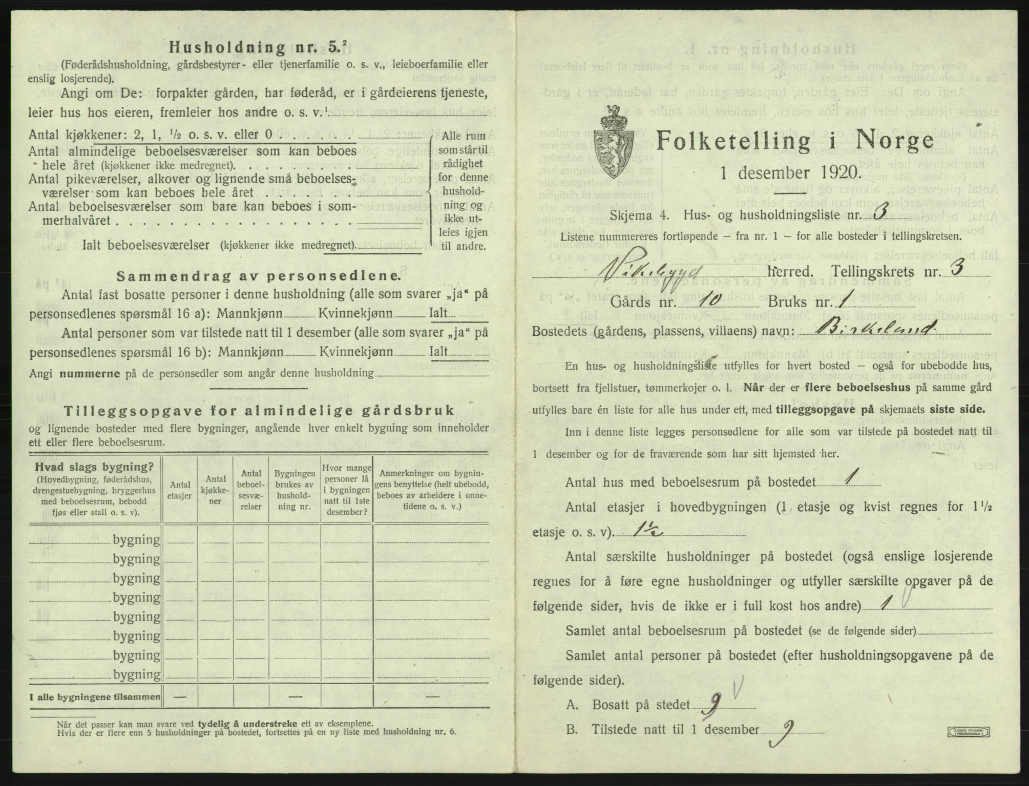 SAB, 1920 census for Vikebygd, 1920, p. 176