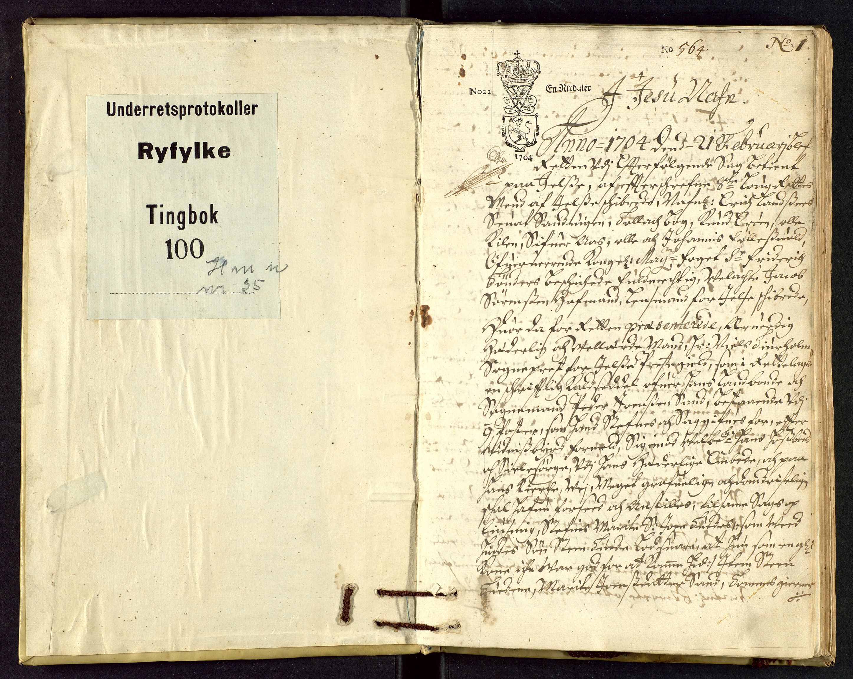 Ryfylke tingrett, SAST/A-100055/001/I/IB/IBBb/L0035: Tingbok, Hemnes, 1704, p. 0b-1a