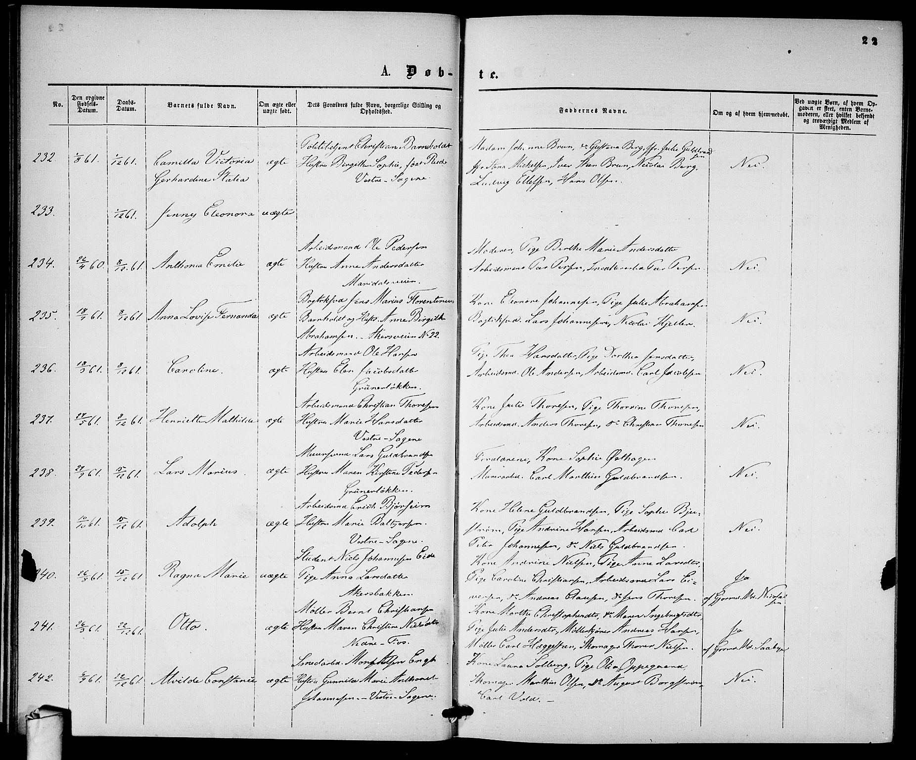 Gamle Aker prestekontor Kirkebøker, AV/SAO-A-10617a/G/L0001: Parish register (copy) no. 1, 1861-1868, p. 22