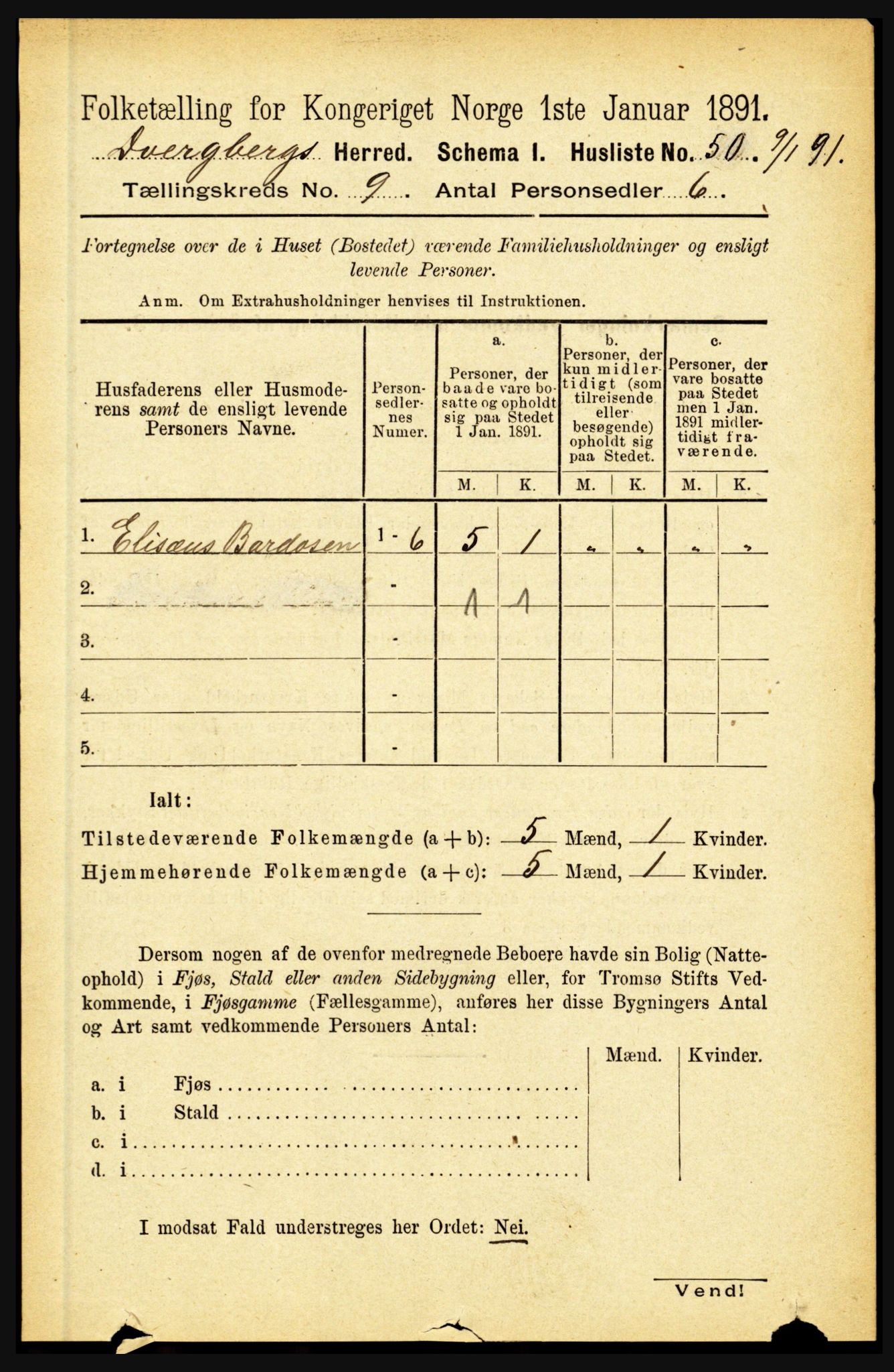 RA, 1891 census for 1872 Dverberg, 1891, p. 3524