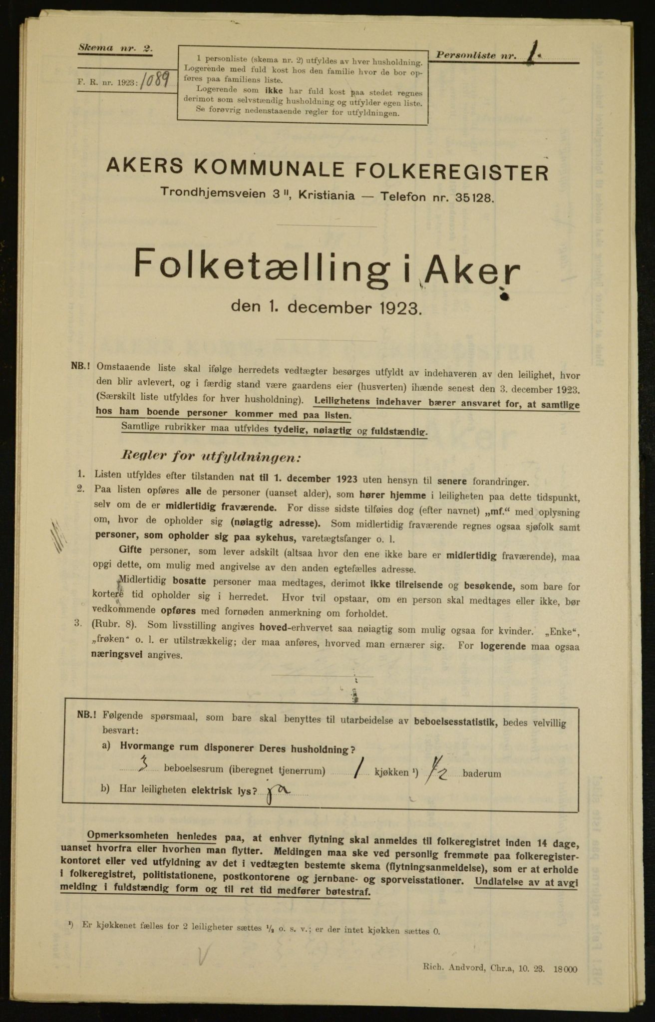 , Municipal Census 1923 for Aker, 1923, p. 6597