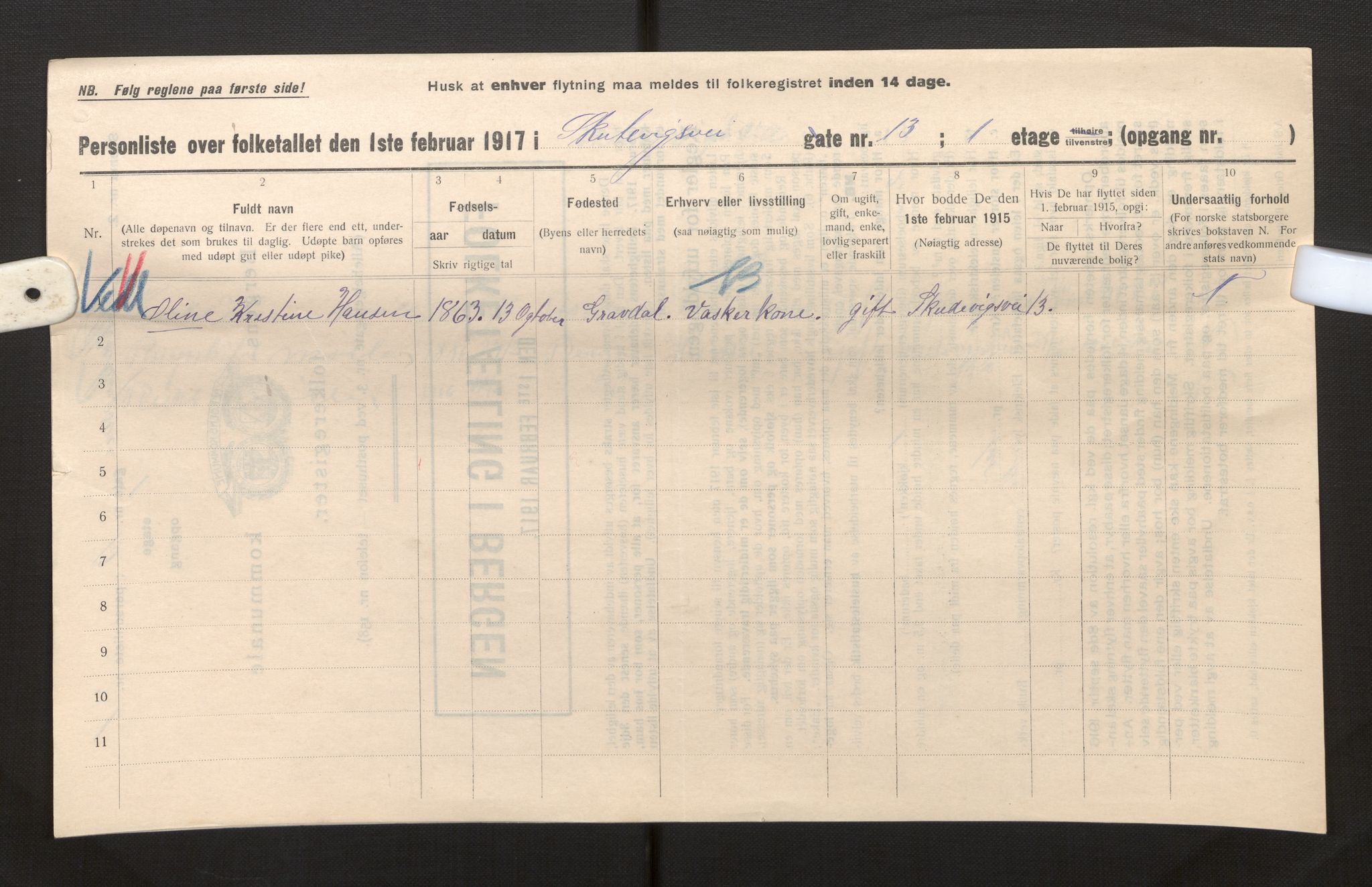 SAB, Municipal Census 1917 for Bergen, 1917, p. 36114