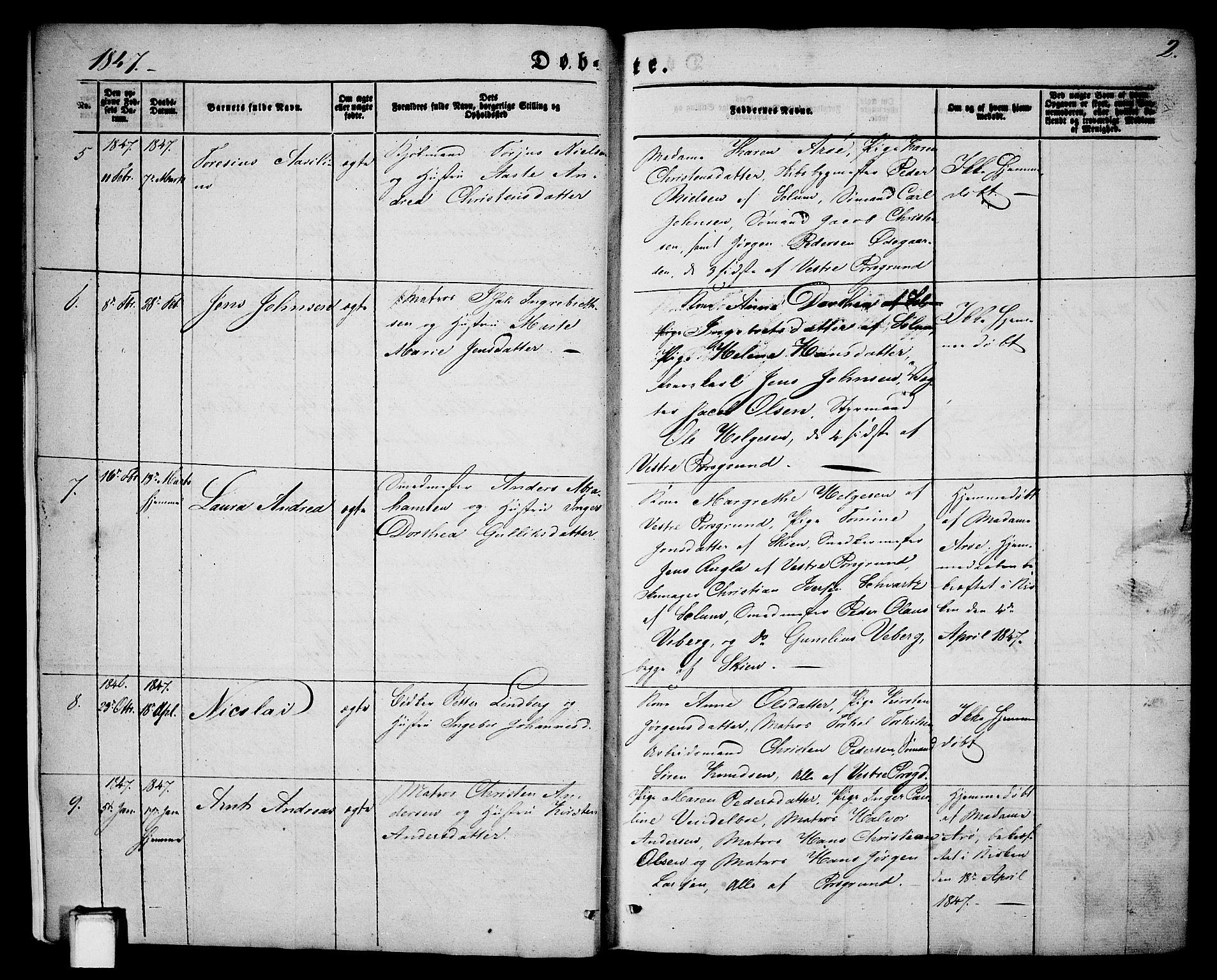 Porsgrunn kirkebøker , SAKO/A-104/G/Ga/L0002: Parish register (copy) no. I 2, 1847-1877, p. 2