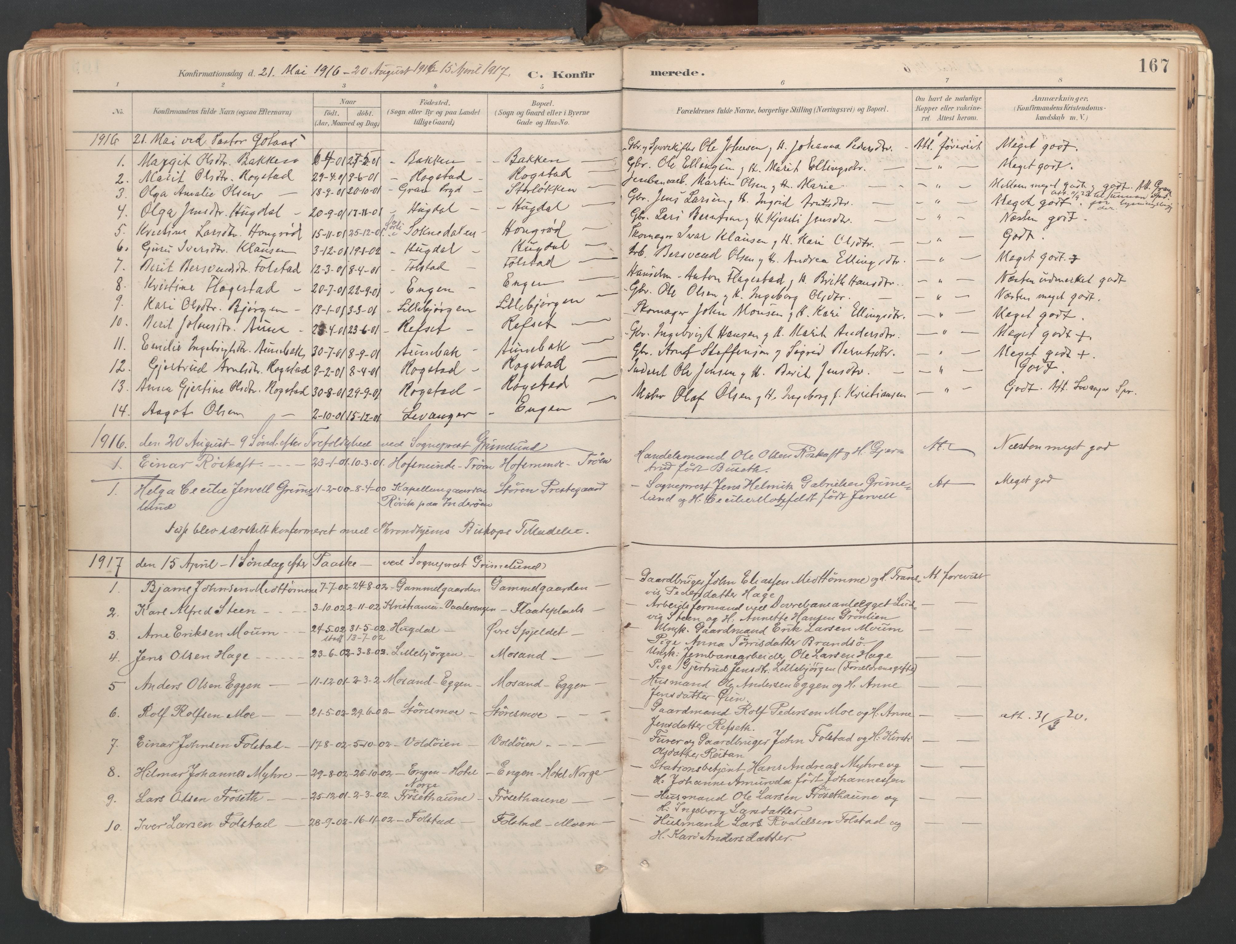 Ministerialprotokoller, klokkerbøker og fødselsregistre - Sør-Trøndelag, SAT/A-1456/687/L1004: Parish register (official) no. 687A10, 1891-1923, p. 167