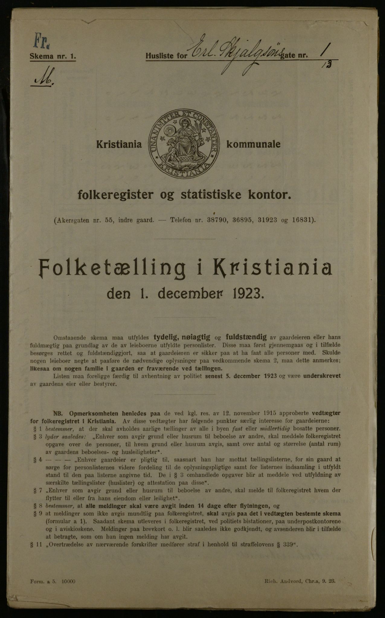 OBA, Municipal Census 1923 for Kristiania, 1923, p. 24785