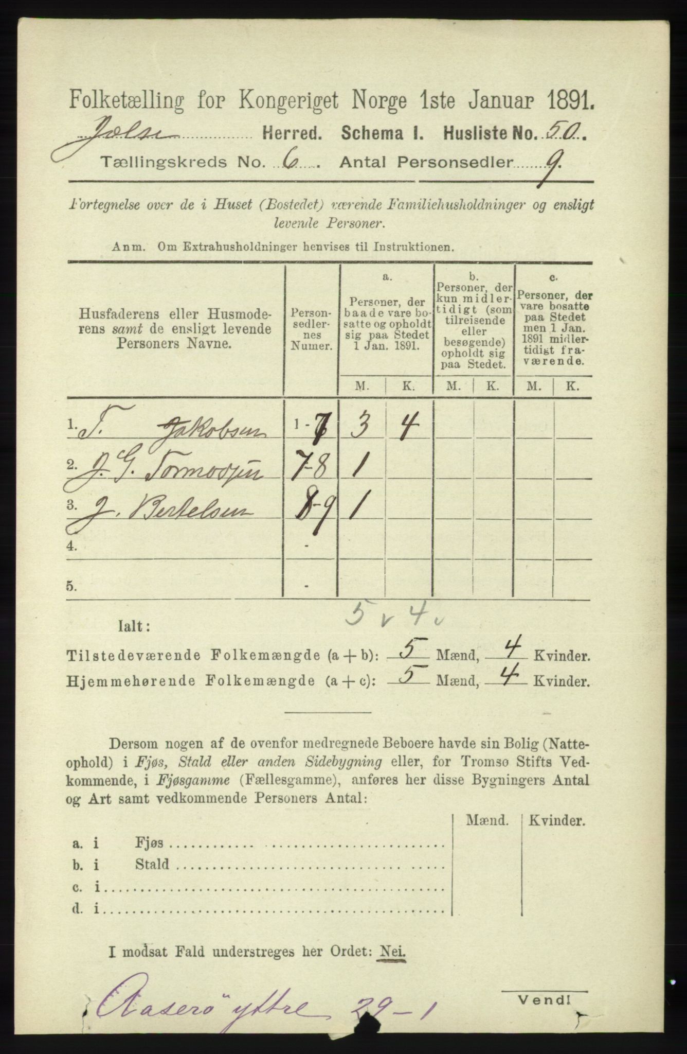 RA, 1891 census for 1138 Jelsa, 1891, p. 1204