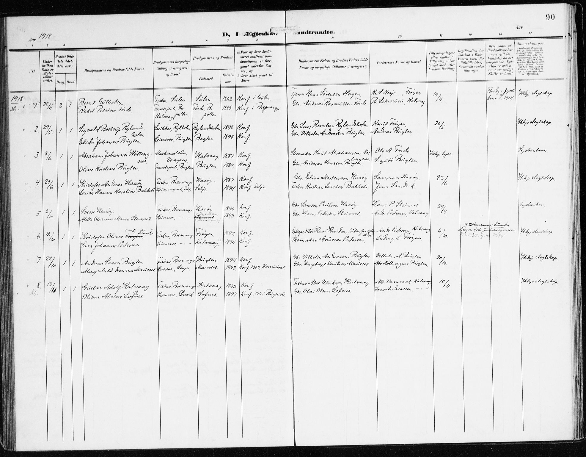 Bremanger sokneprestembete, SAB/A-82201/H/Haa/Haab/L0003: Parish register (official) no. B 3, 1908-1925, p. 90