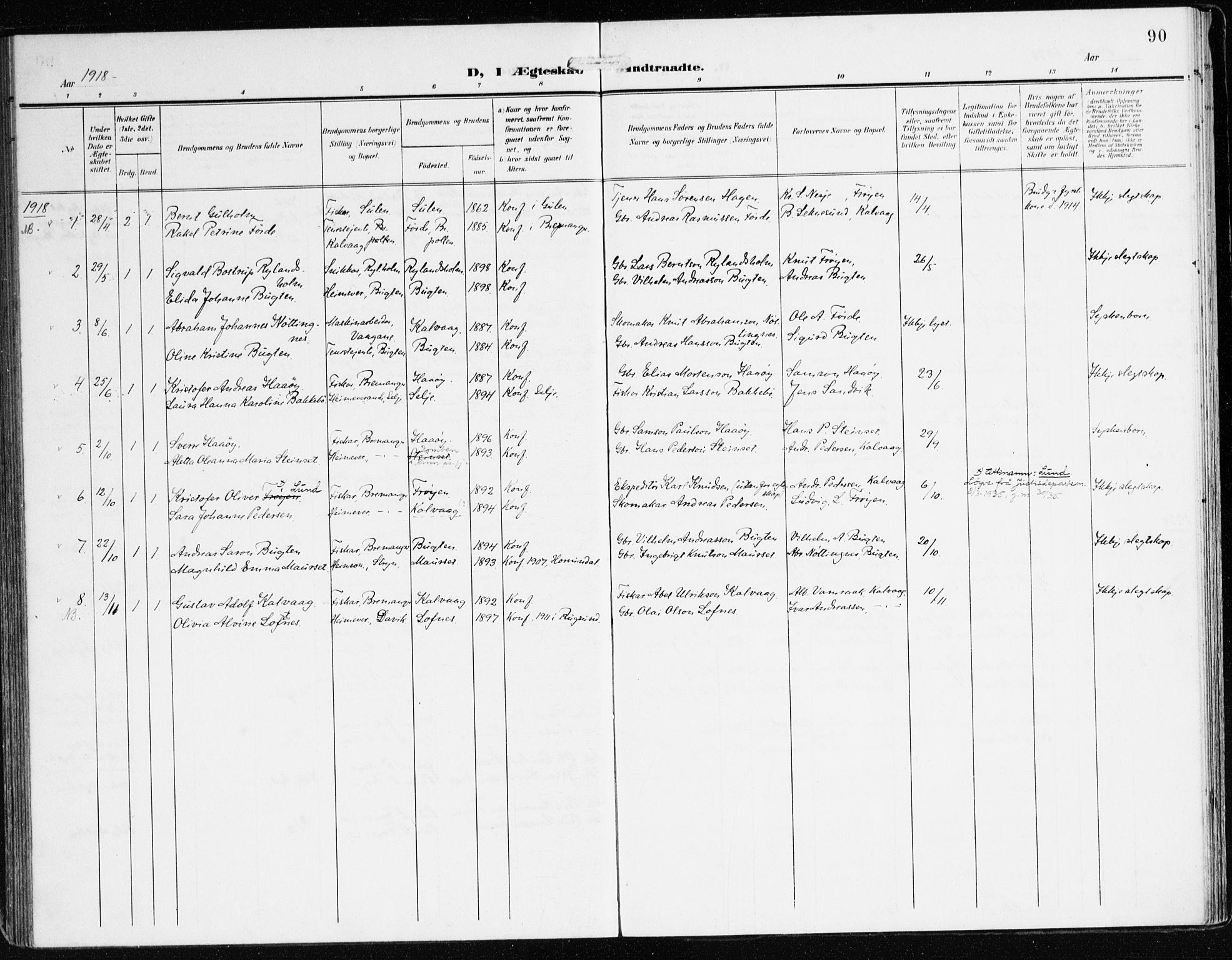 Bremanger sokneprestembete, AV/SAB-A-82201/H/Haa/Haab/L0003: Parish register (official) no. B 3, 1908-1925, p. 90
