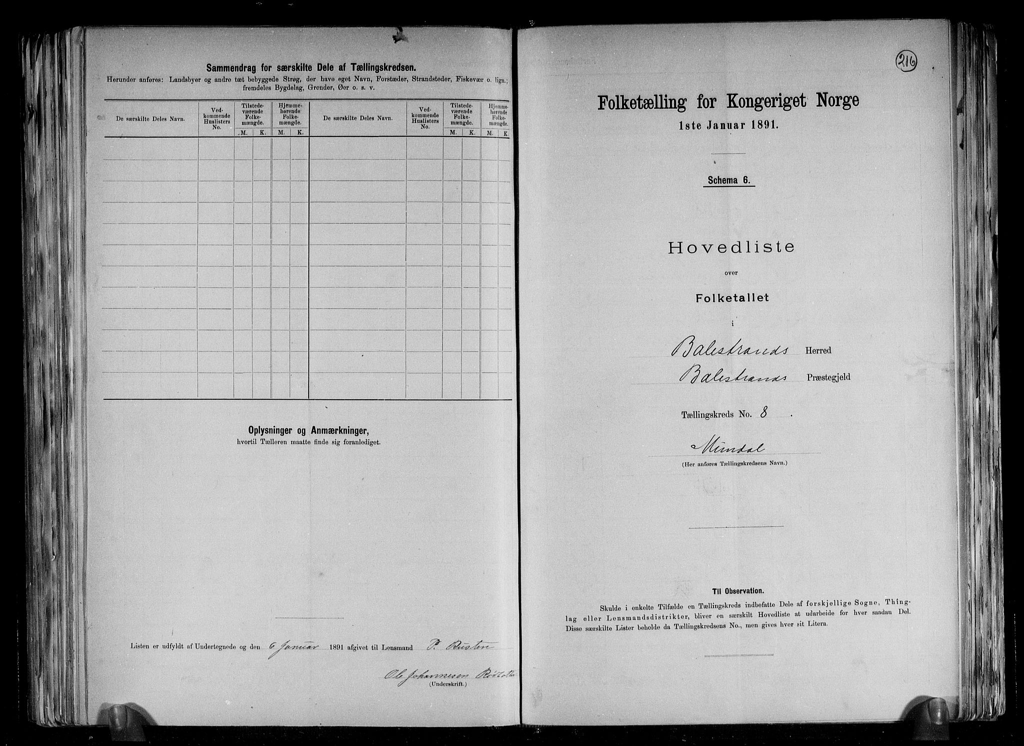 RA, 1891 census for 1418 Balestrand, 1891, p. 19