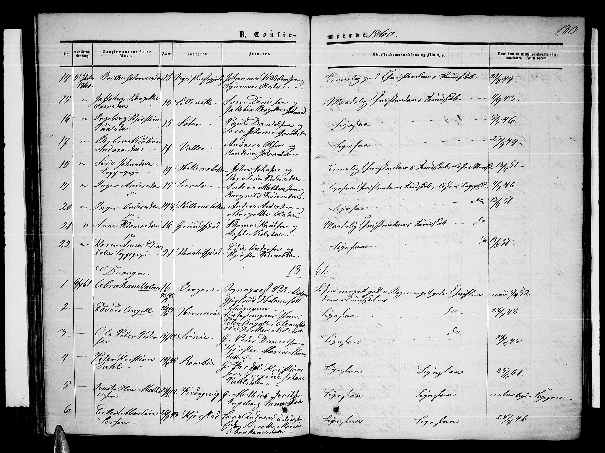 Ministerialprotokoller, klokkerbøker og fødselsregistre - Nordland, AV/SAT-A-1459/872/L1046: Parish register (copy) no. 872C02, 1852-1879, p. 180