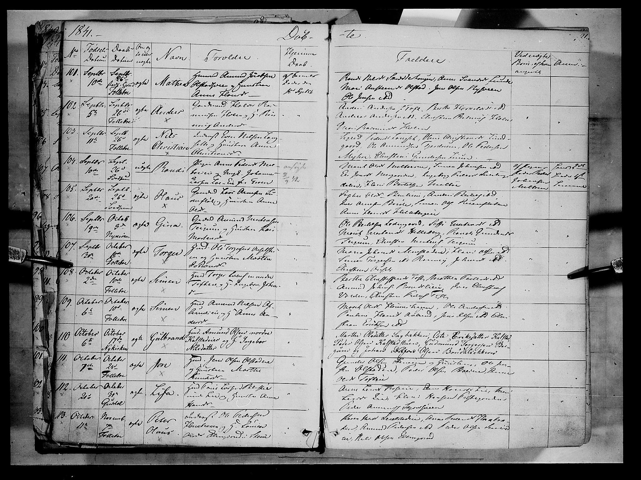 Gausdal prestekontor, SAH/PREST-090/H/Ha/Haa/L0007: Parish register (official) no. 7, 1840-1850, p. 21