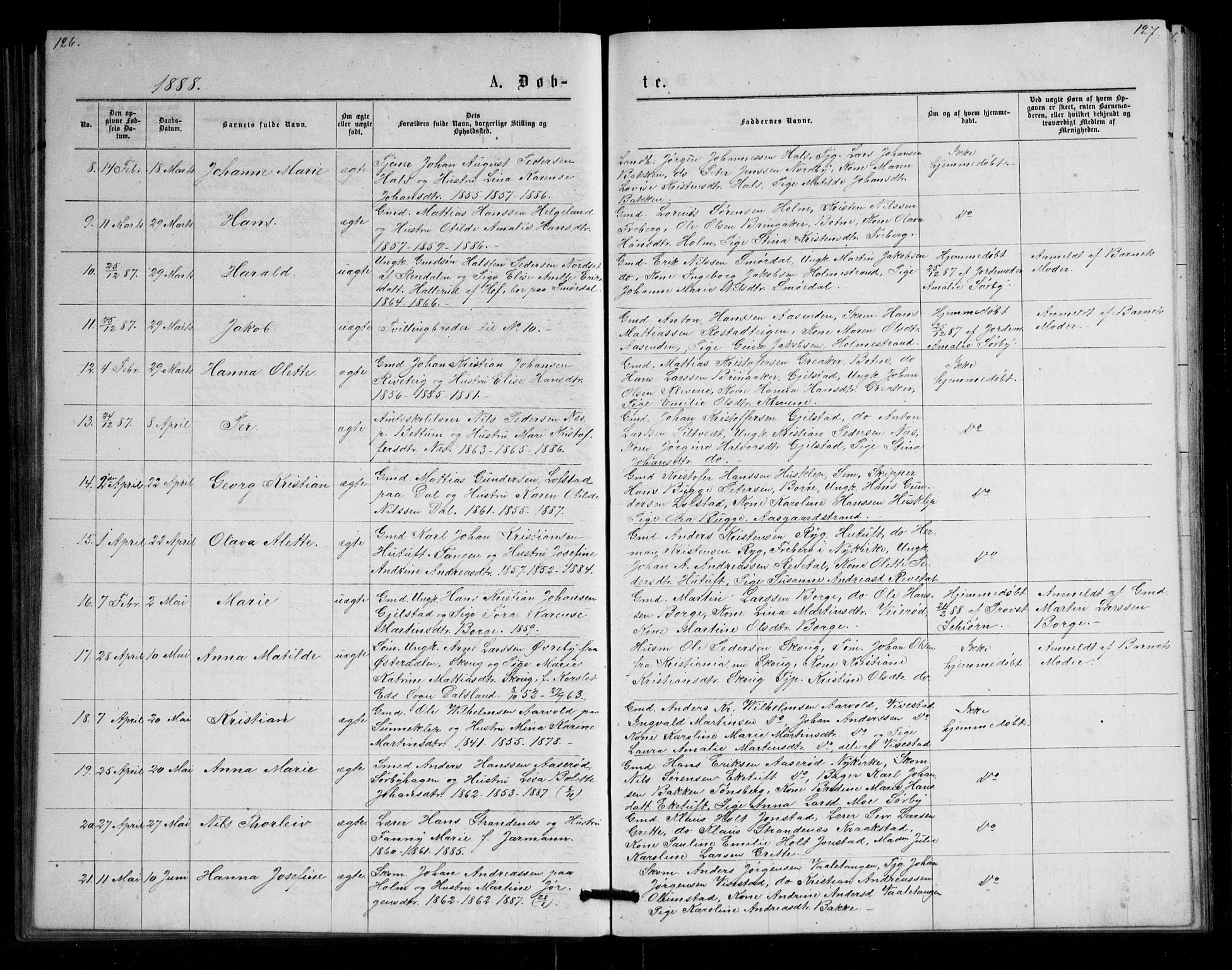 Våle kirkebøker, SAKO/A-334/G/Ga/L0004a: Parish register (copy) no. I 4, 1874-1893, p. 126-127