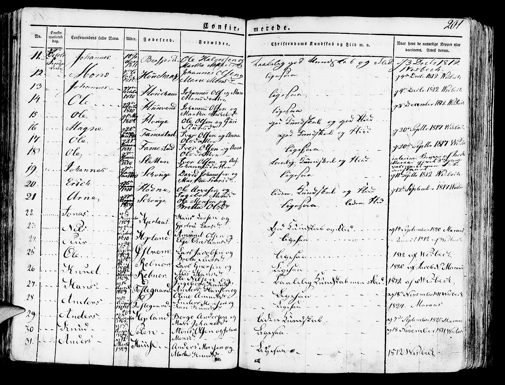 Lindås Sokneprestembete, AV/SAB-A-76701/H/Haa/Haaa/L0008: Parish register (official) no. A 8, 1823-1836, p. 201