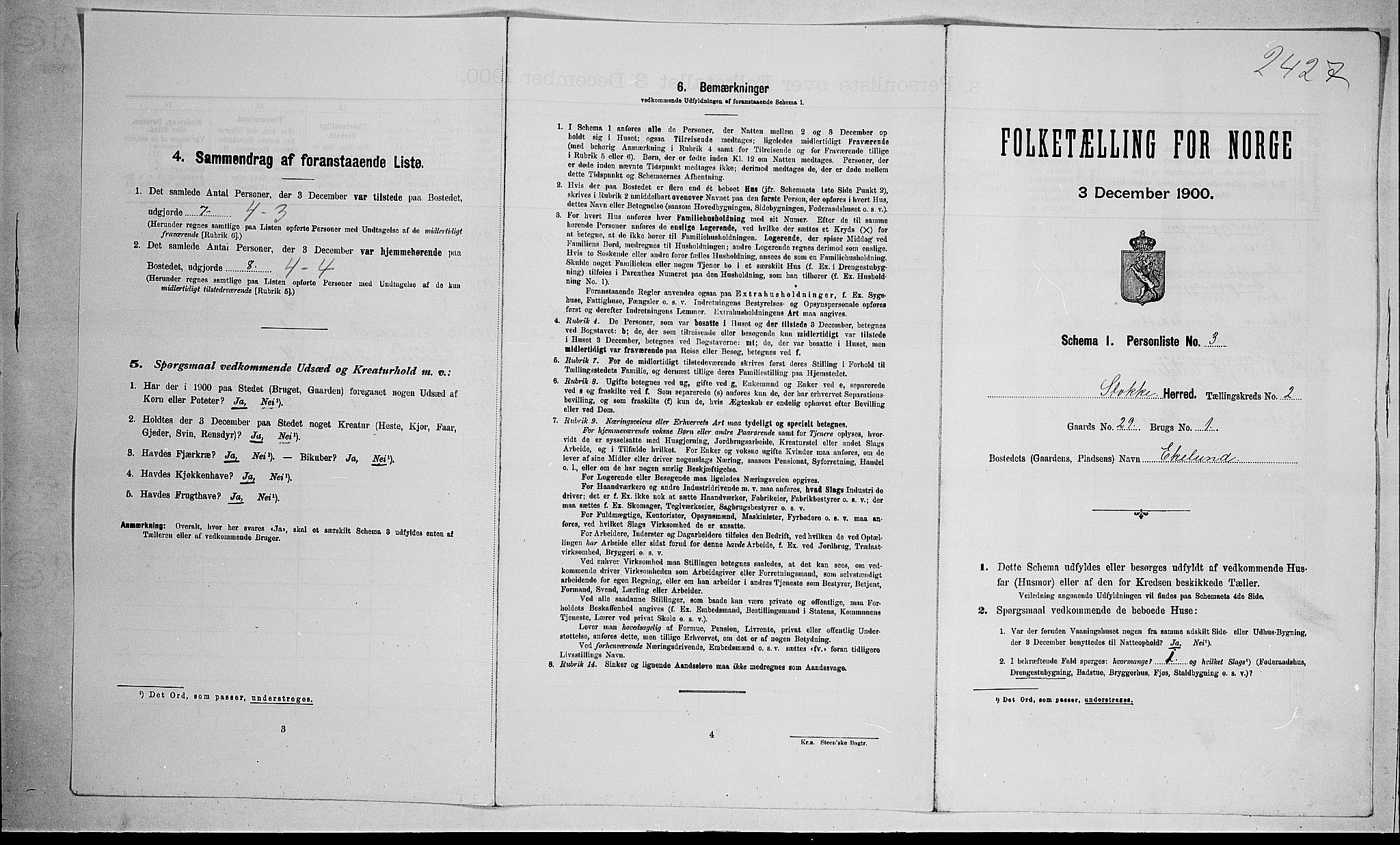 RA, 1900 census for Stokke, 1900, p. 154