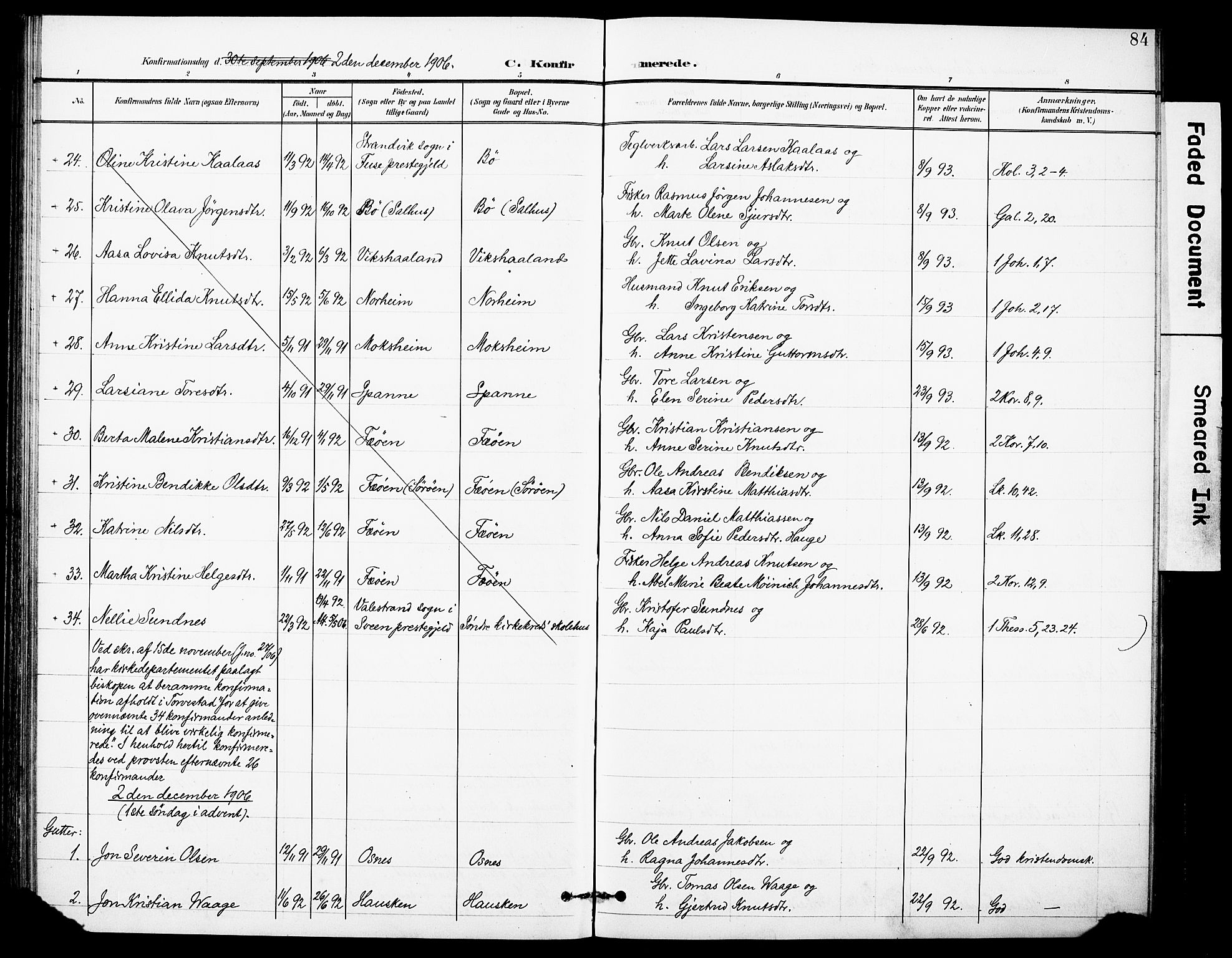 Torvastad sokneprestkontor, AV/SAST-A -101857/H/Ha/Haa/L0017: Parish register (official) no. A 16, 1899-1911, p. 84